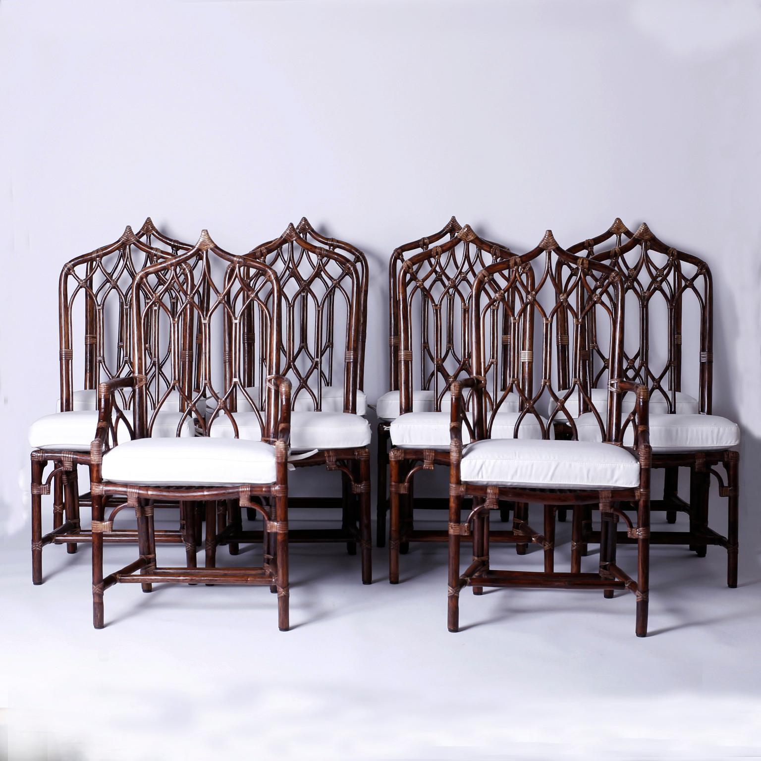 Set of Ten McGuire Rattan Dining Chairs 5