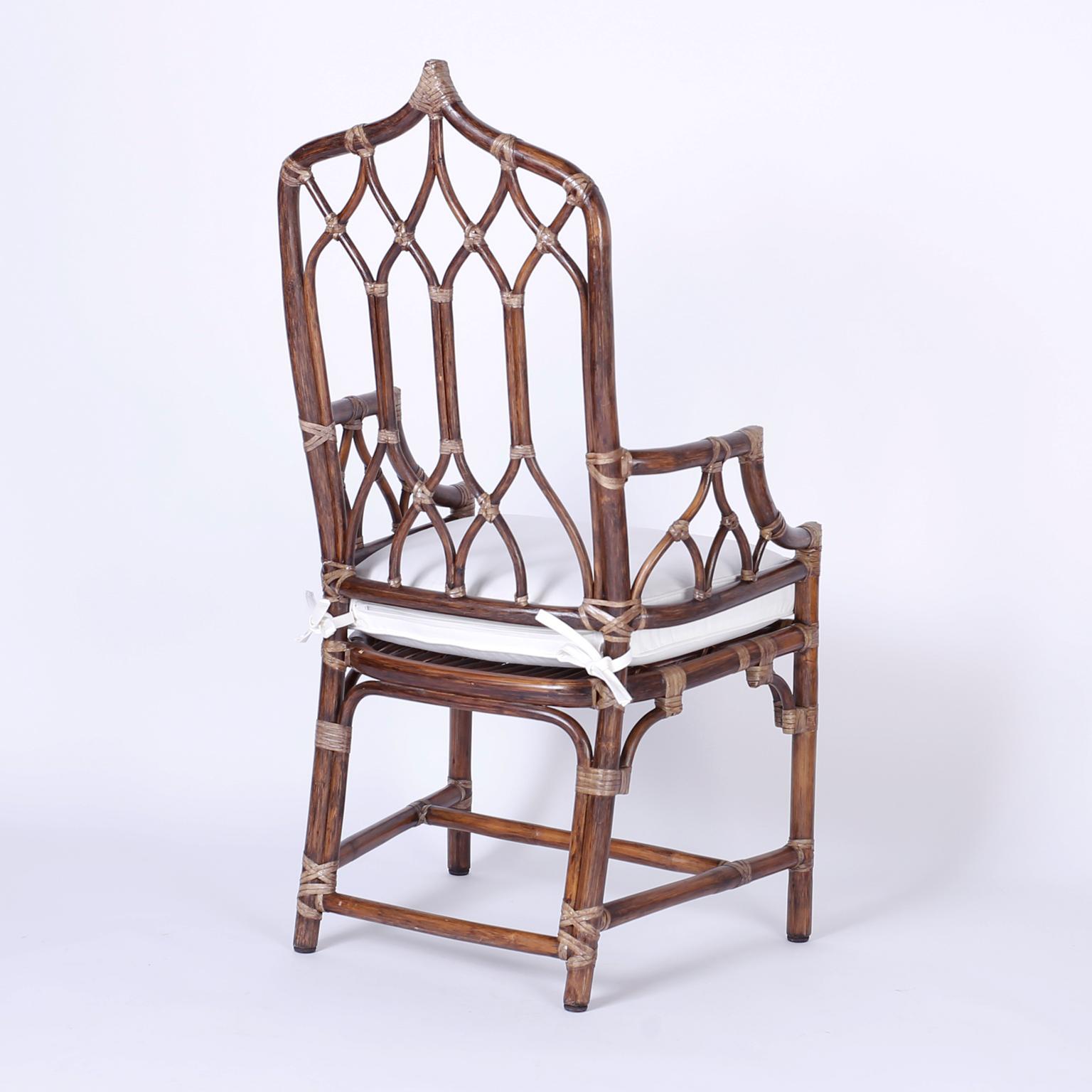 American Set of Ten McGuire Rattan Dining Chairs