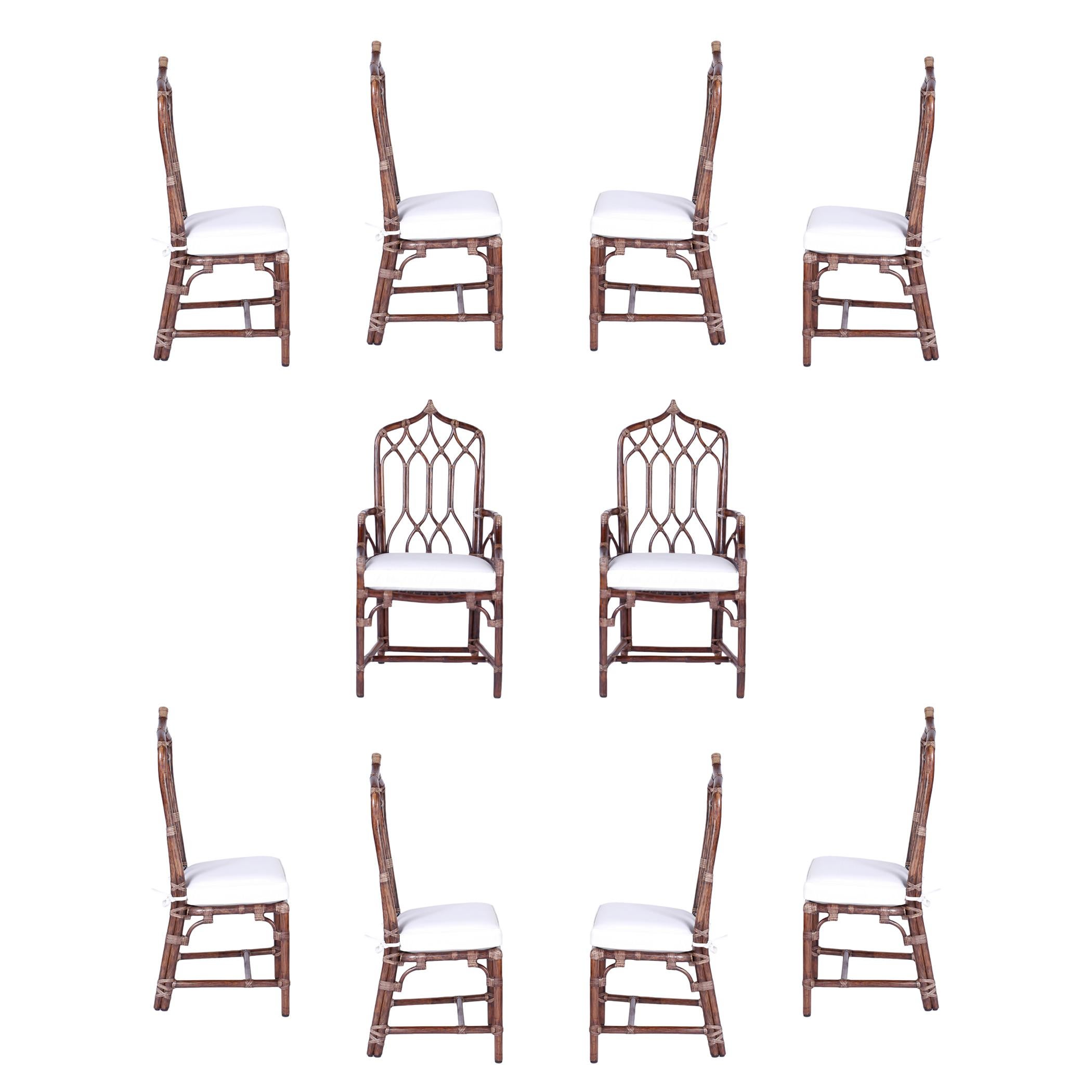 Set of Ten McGuire Rattan Dining Chairs