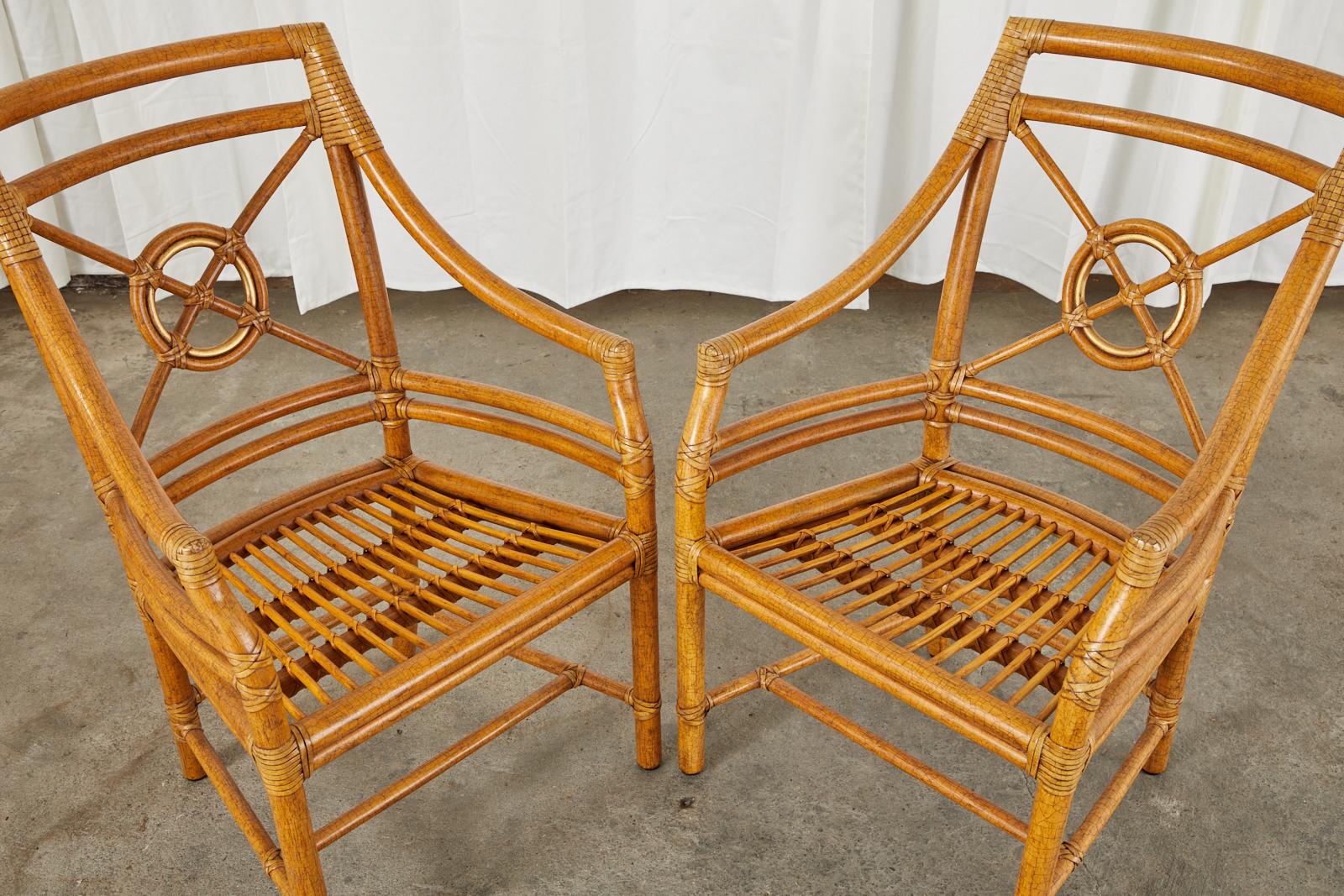 Hand-Crafted Set of Ten McGuire Rattan Target Design Dining Chairs