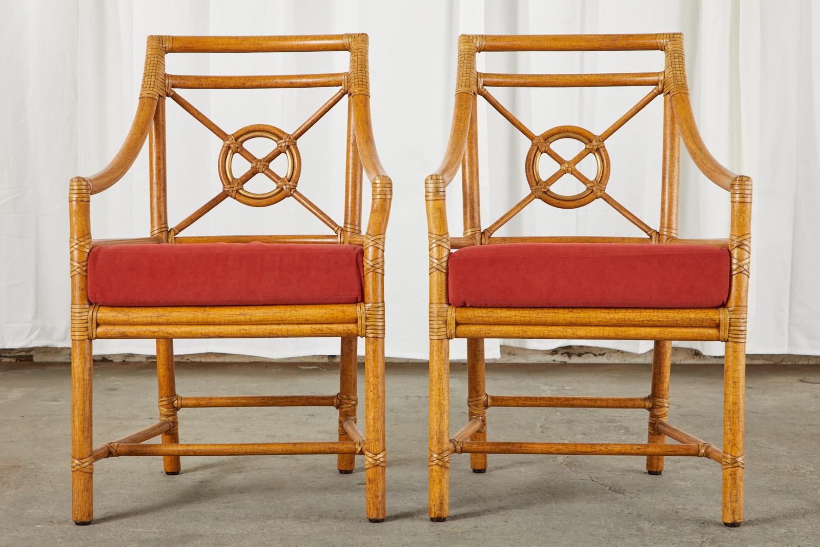 Set of Ten McGuire Rattan Target Design Dining Chairs In Good Condition In Rio Vista, CA