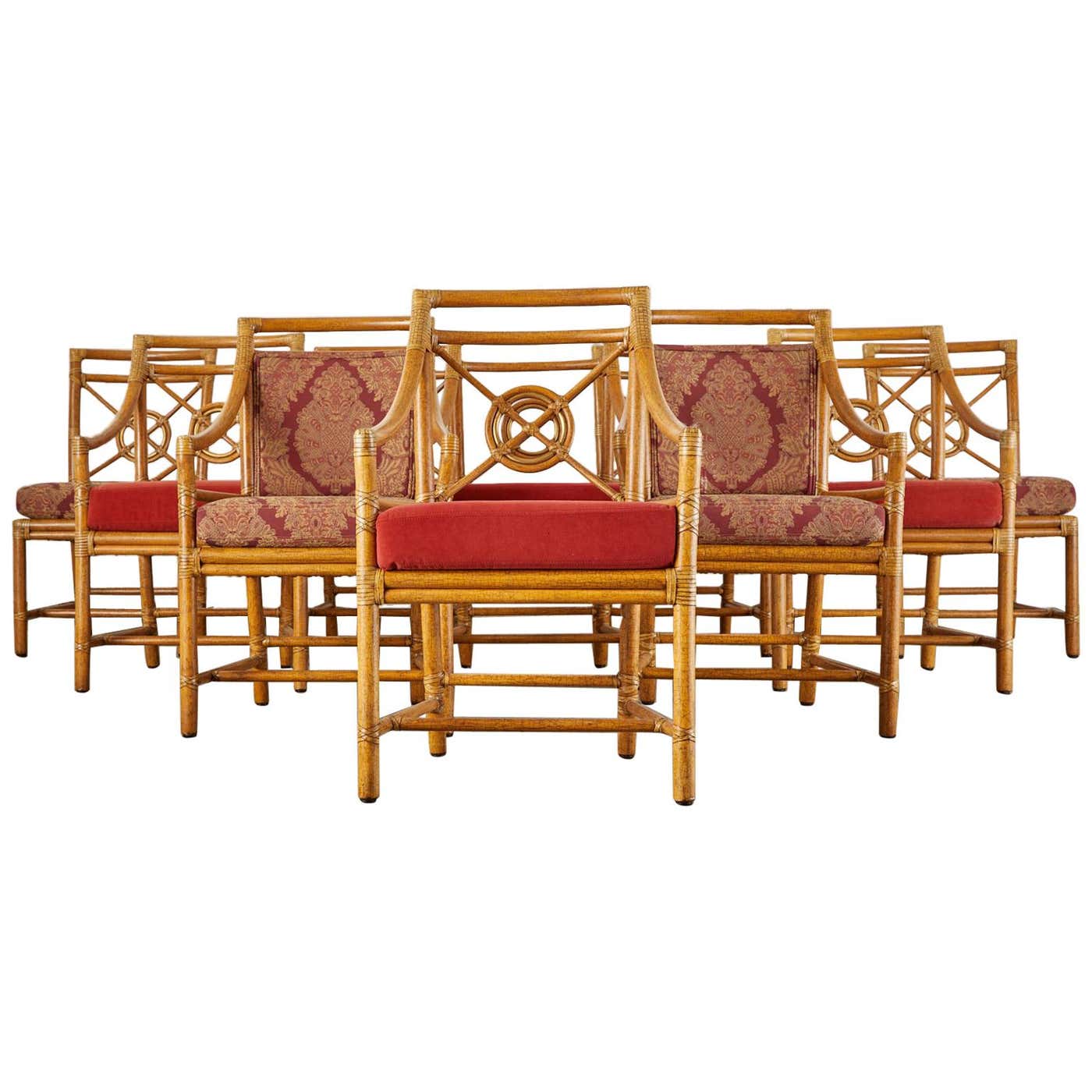 Set of Ten McGuire Rattan Target Design Dining Chairs For Sale at ...