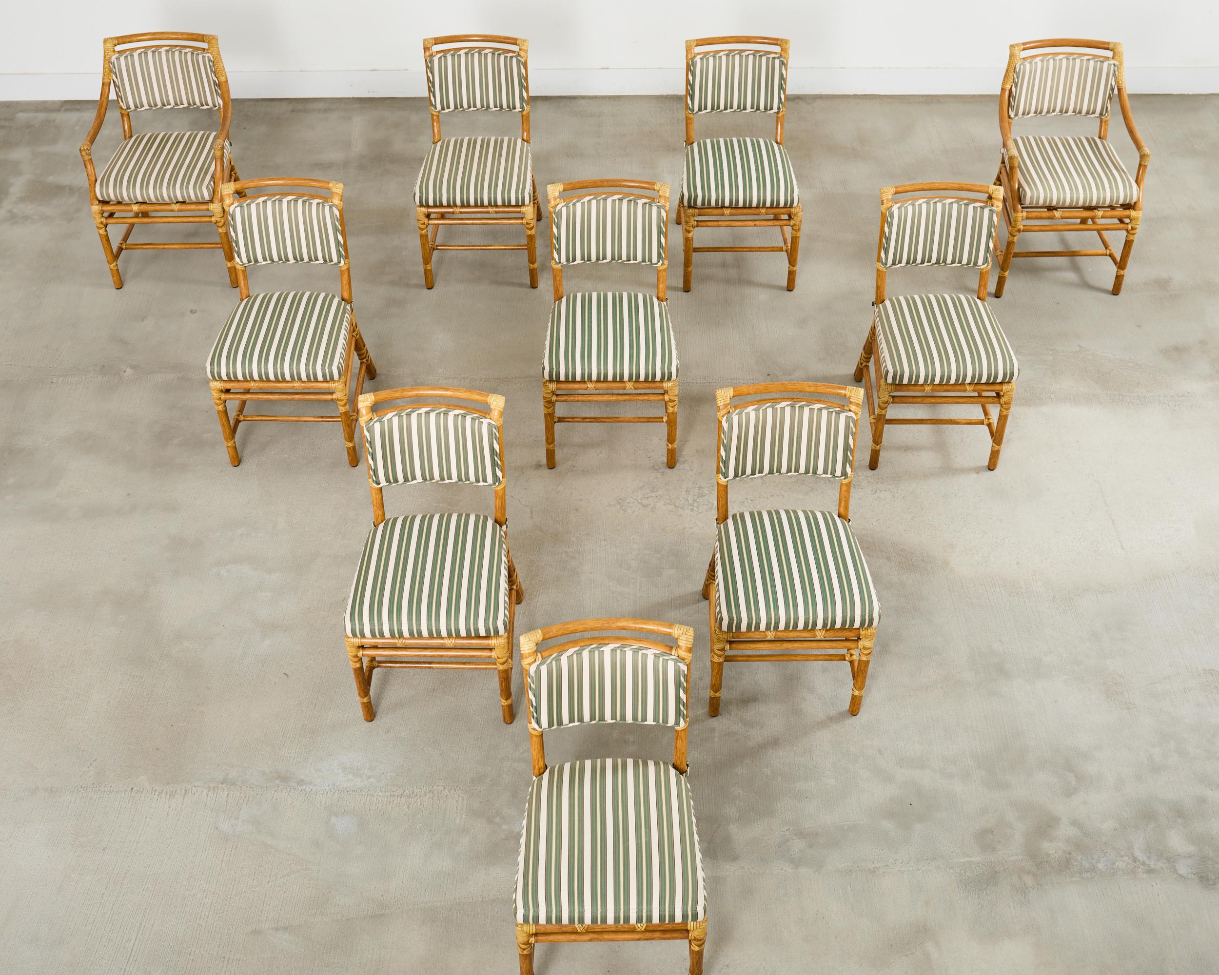 Organic Modern Set of Ten McGuire Rattan X-Back Dining Chairs For Sale