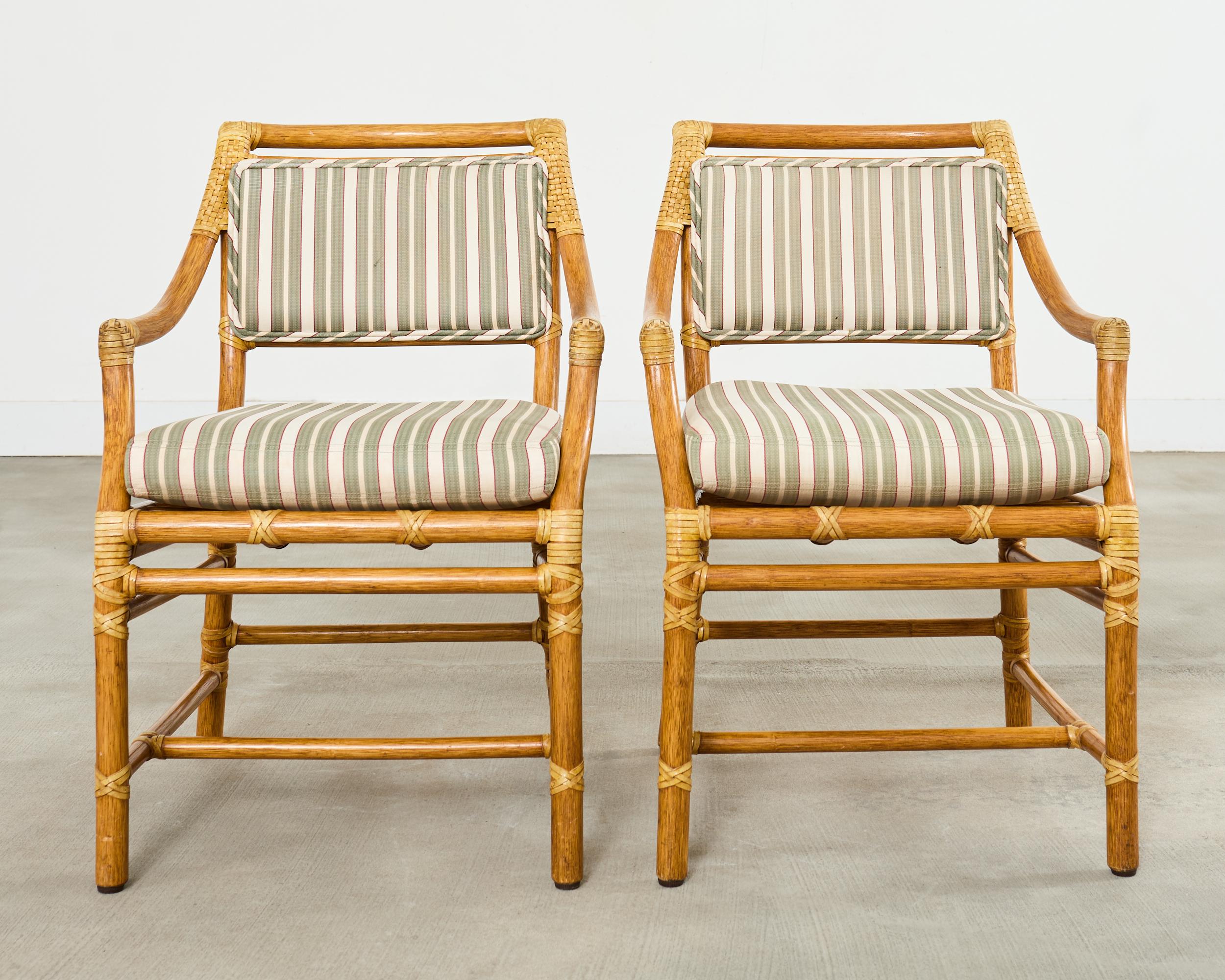 American Set of Ten McGuire Rattan X-Back Dining Chairs For Sale