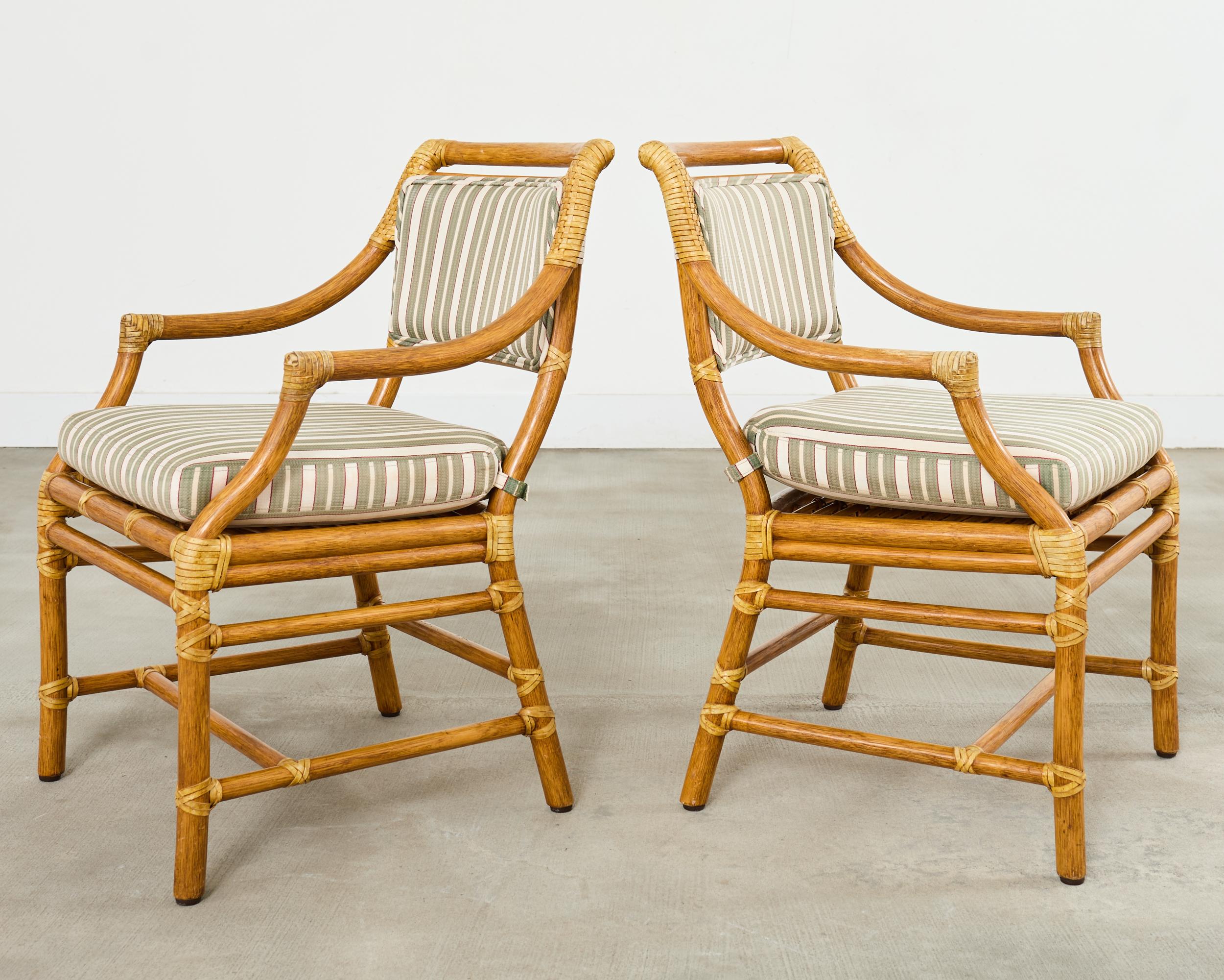 Set of Ten McGuire Rattan X-Back Dining Chairs In Good Condition For Sale In Rio Vista, CA