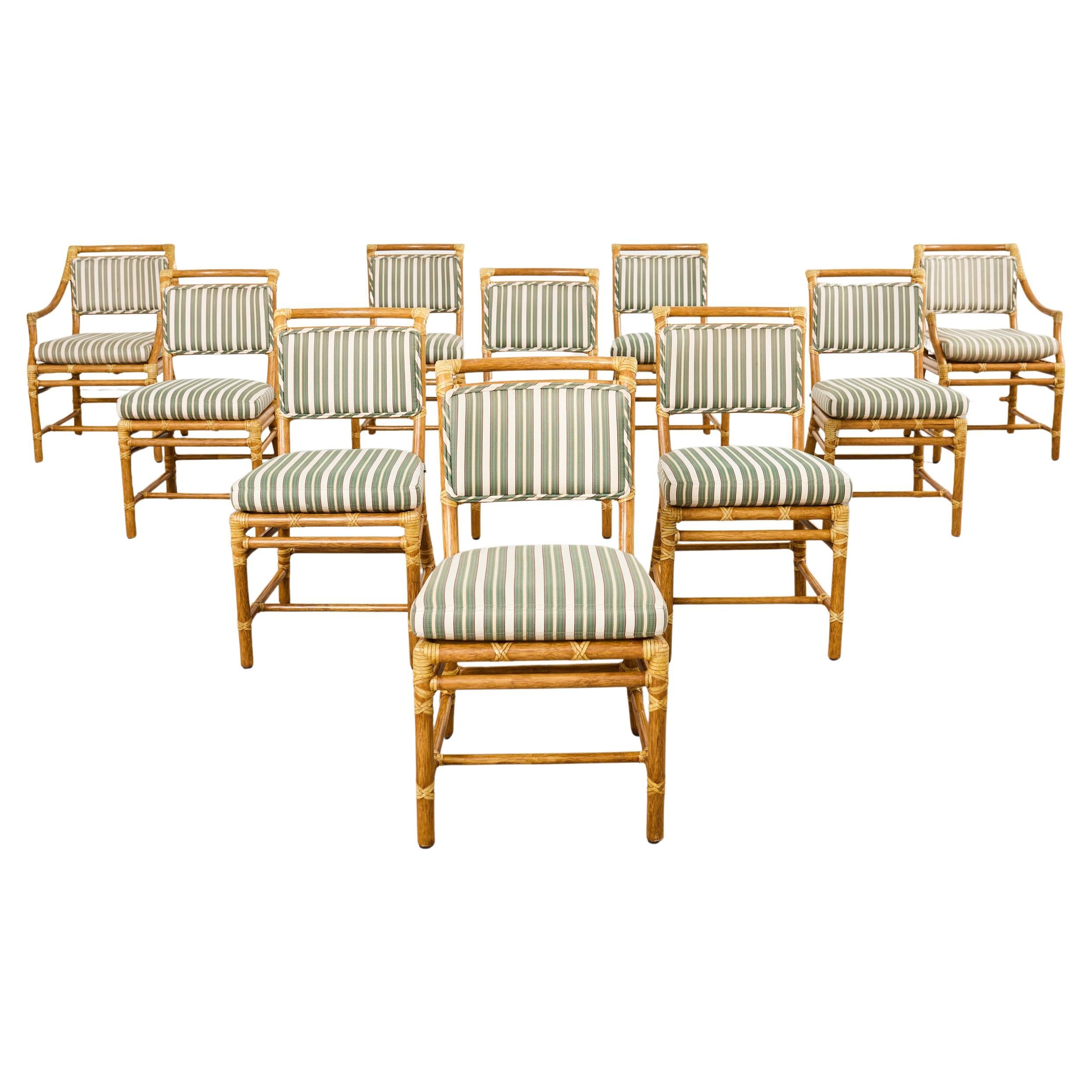 Set of Ten McGuire Rattan X-Back Dining Chairs For Sale
