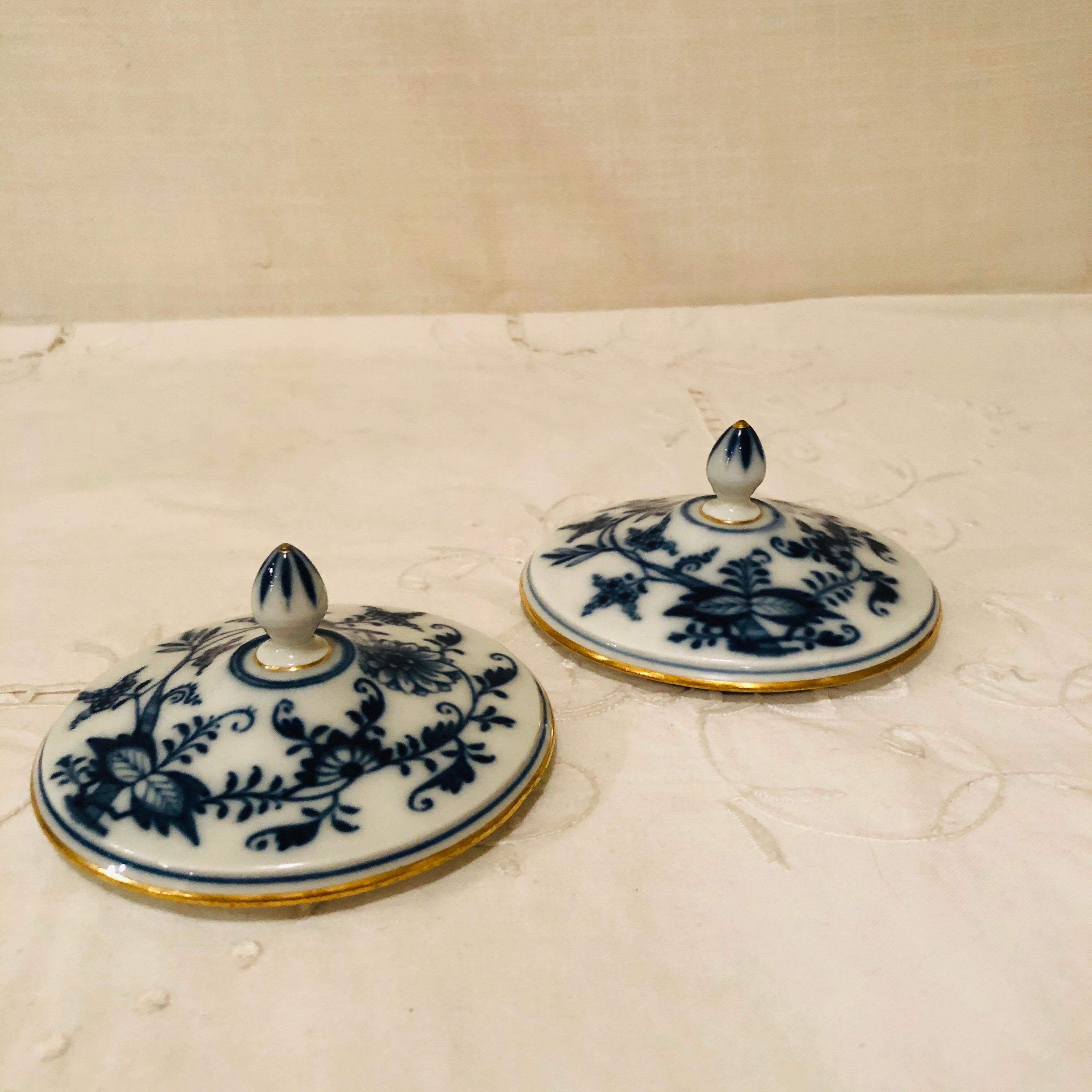 German Set of Ten Meissen Blue Onion Pots de Crème with Handles and Gold Rims