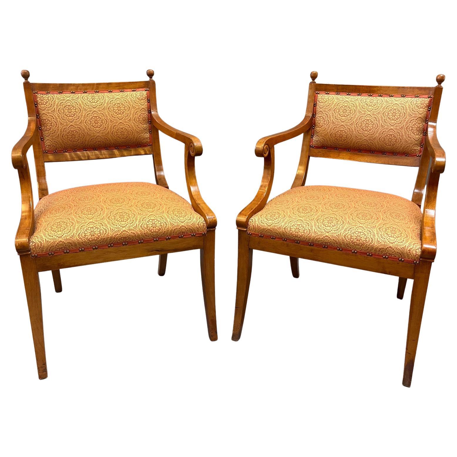 Set of Ten Mid-19th Century Norwegian Upholstered Birch Armchairs