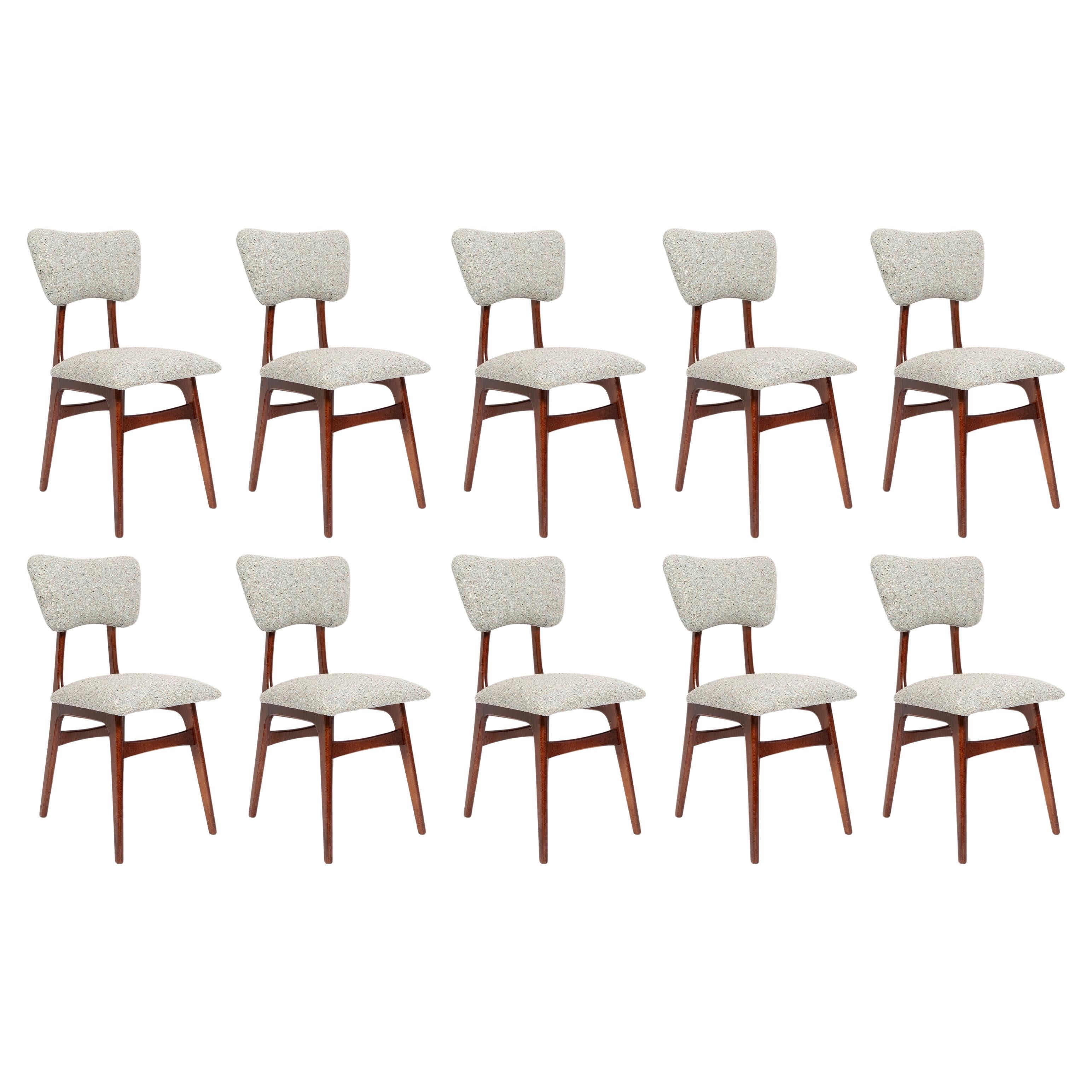 Ensemble de dix chaises papillon du milieu du siècle, laine gris bleu, Europe, années 1960 en vente
