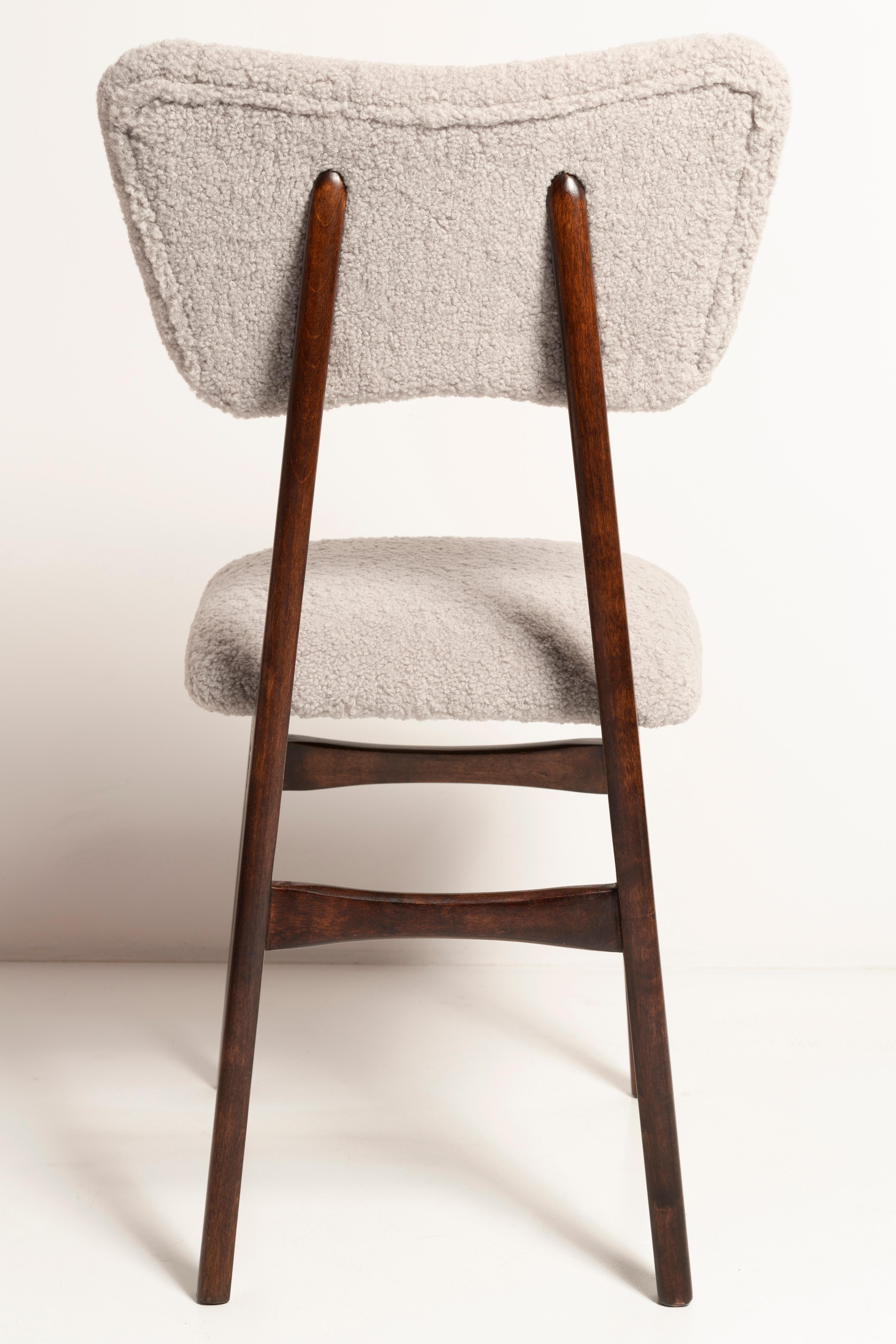 Set of Ten Mid Century Chairs, Light Gray Boucle, Dark Walnut Wood, Europe, 1960s For Sale 2