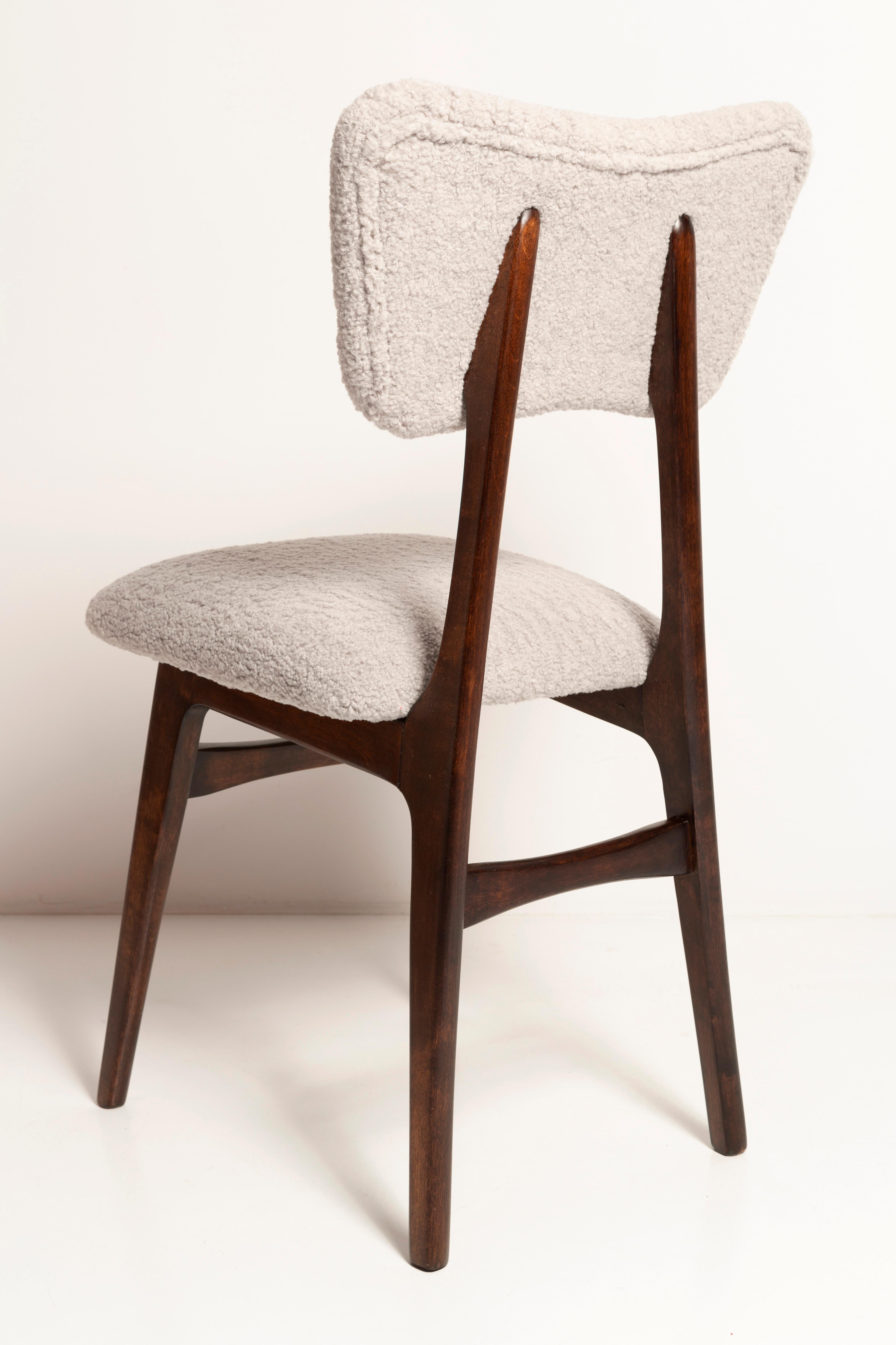 Set of Ten Mid Century Chairs, Light Gray Boucle, Dark Walnut Wood, Europe, 1960s For Sale 3