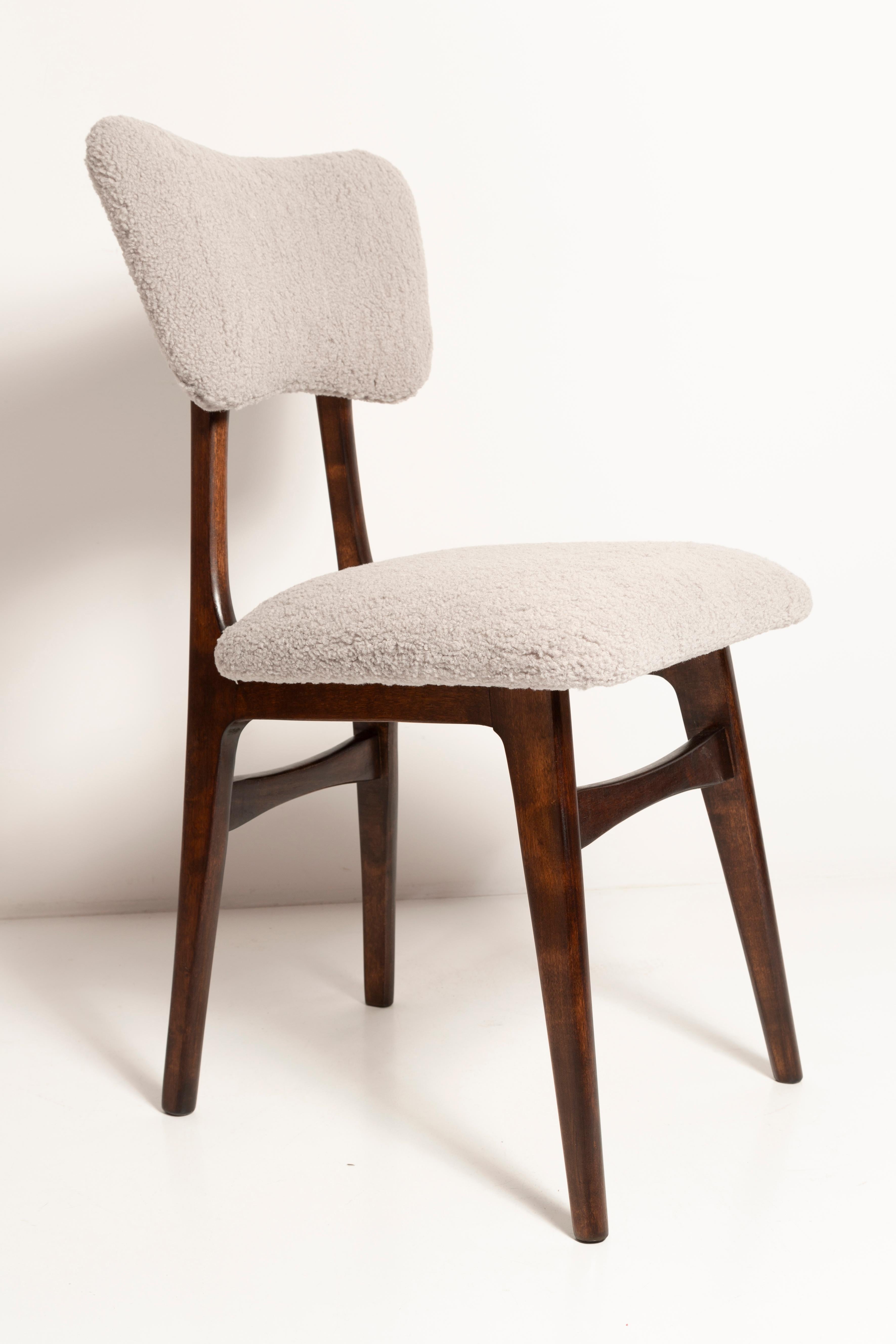 Mid-Century Modern Set of Ten Mid Century Chairs, Light Gray Boucle, Dark Walnut Wood, Europe, 1960s For Sale