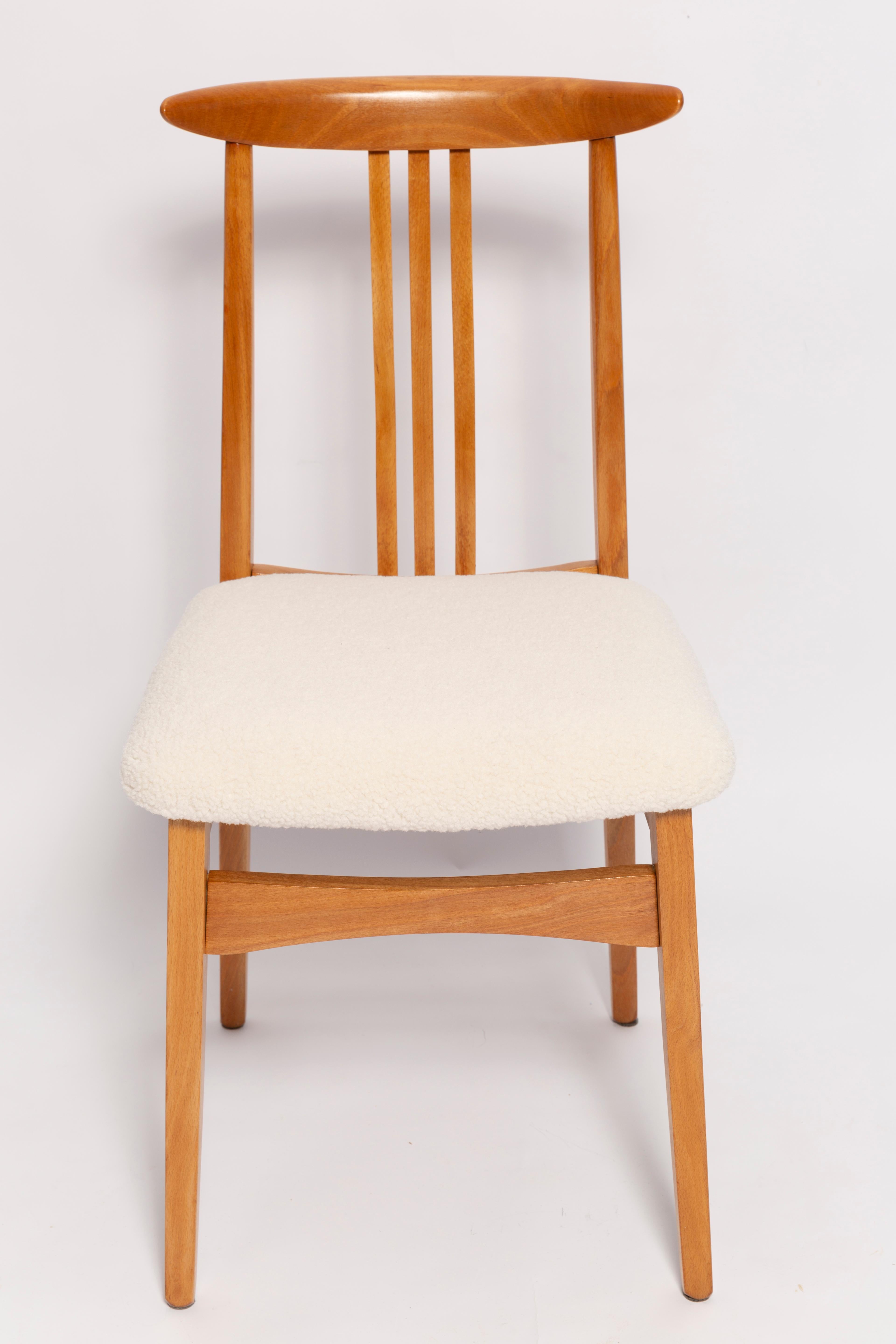 Polish Set of Ten Mid-Century Cream Ivory Boucle Chairs, by M. Zielinski, Europe, 1960s For Sale