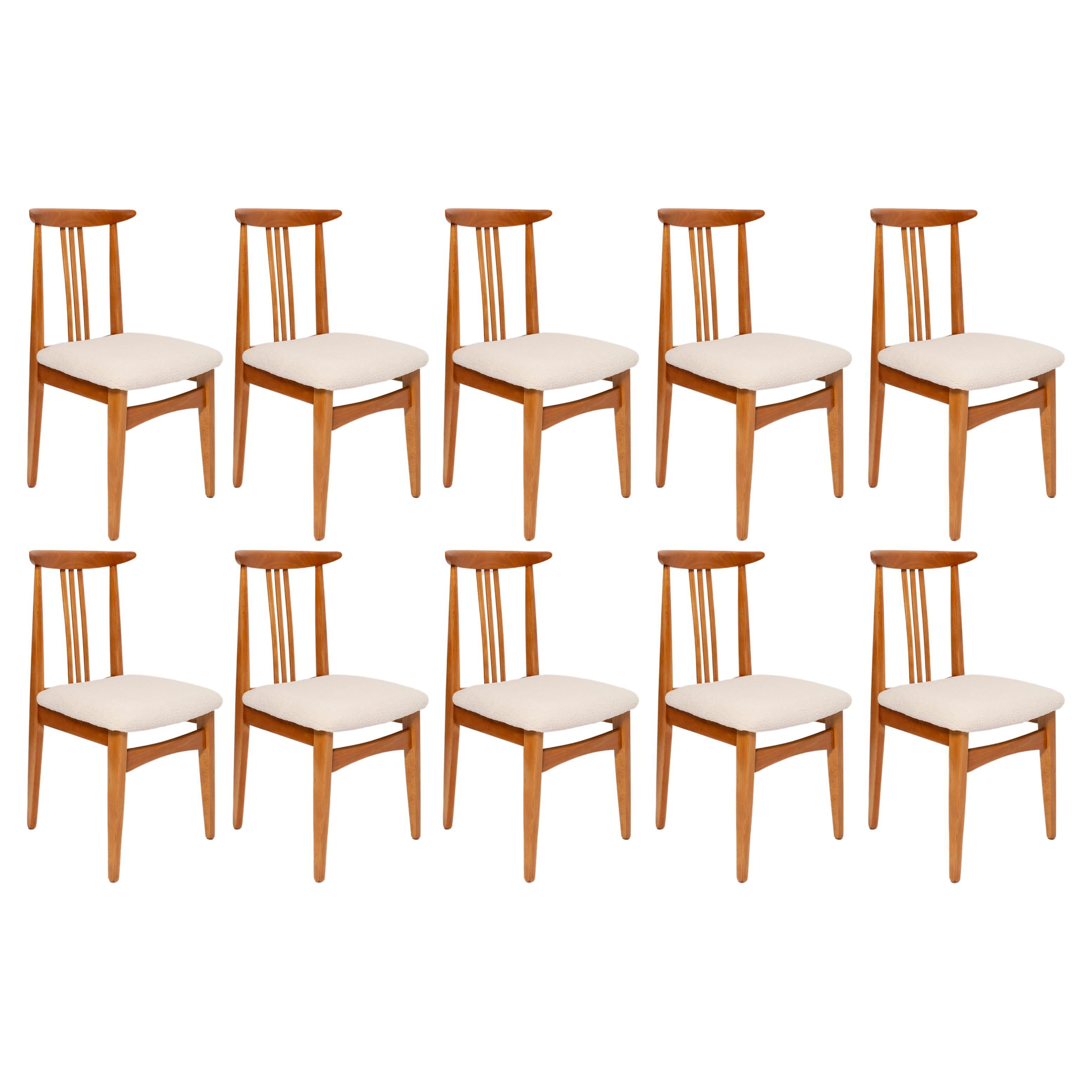 Set of Ten Mid-Century Cream Ivory Boucle Chairs, by M. Zielinski, Europe, 1960s