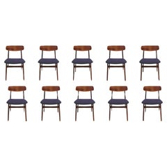 Set of Ten Mid-century Danish Teak Dining Chairs in Purple Wool Textile