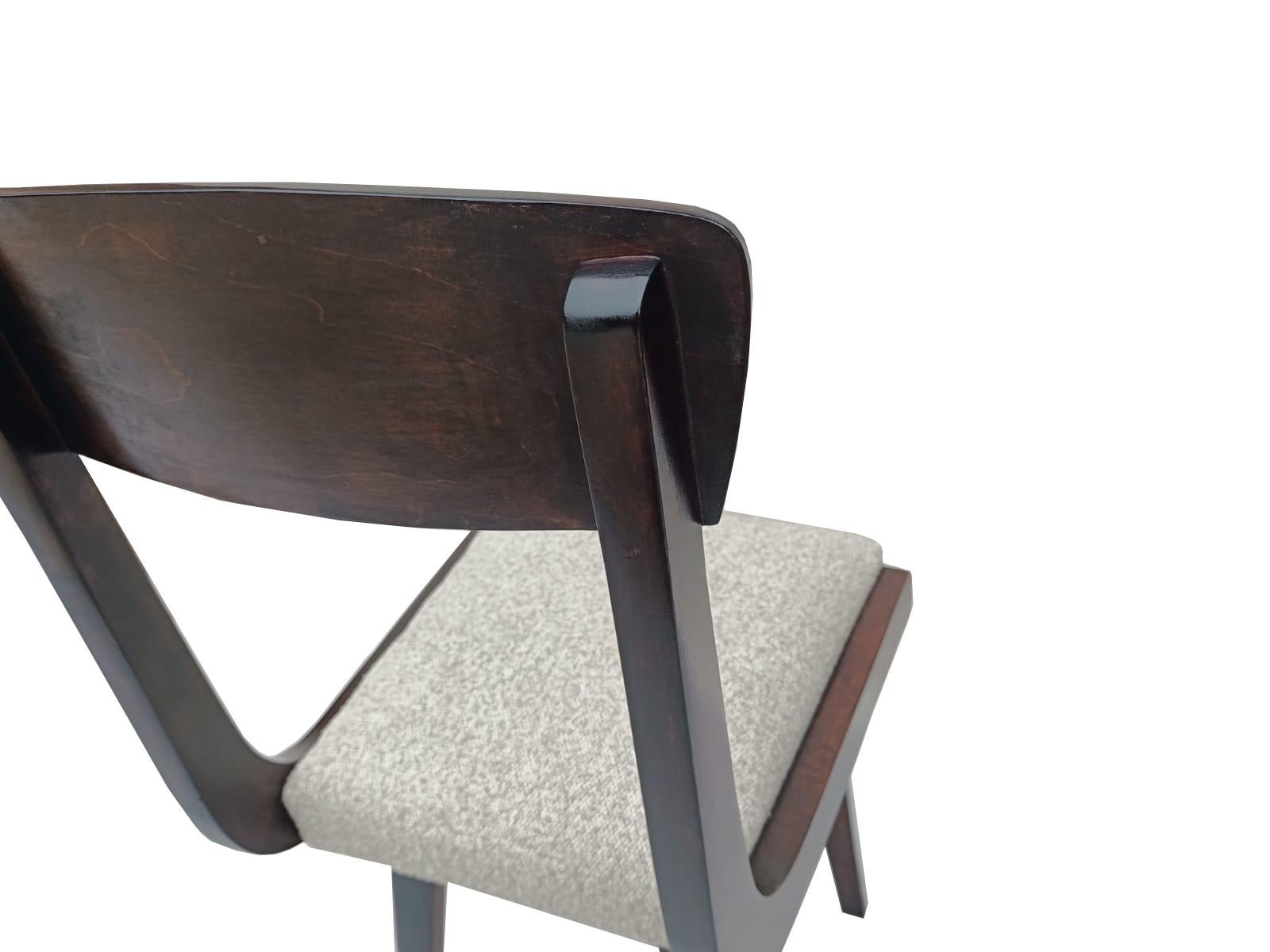 Polish Set of Ten Mid Century Gazelle Beige Velvet Dark Wood Chairs, Europe, 1960s For Sale