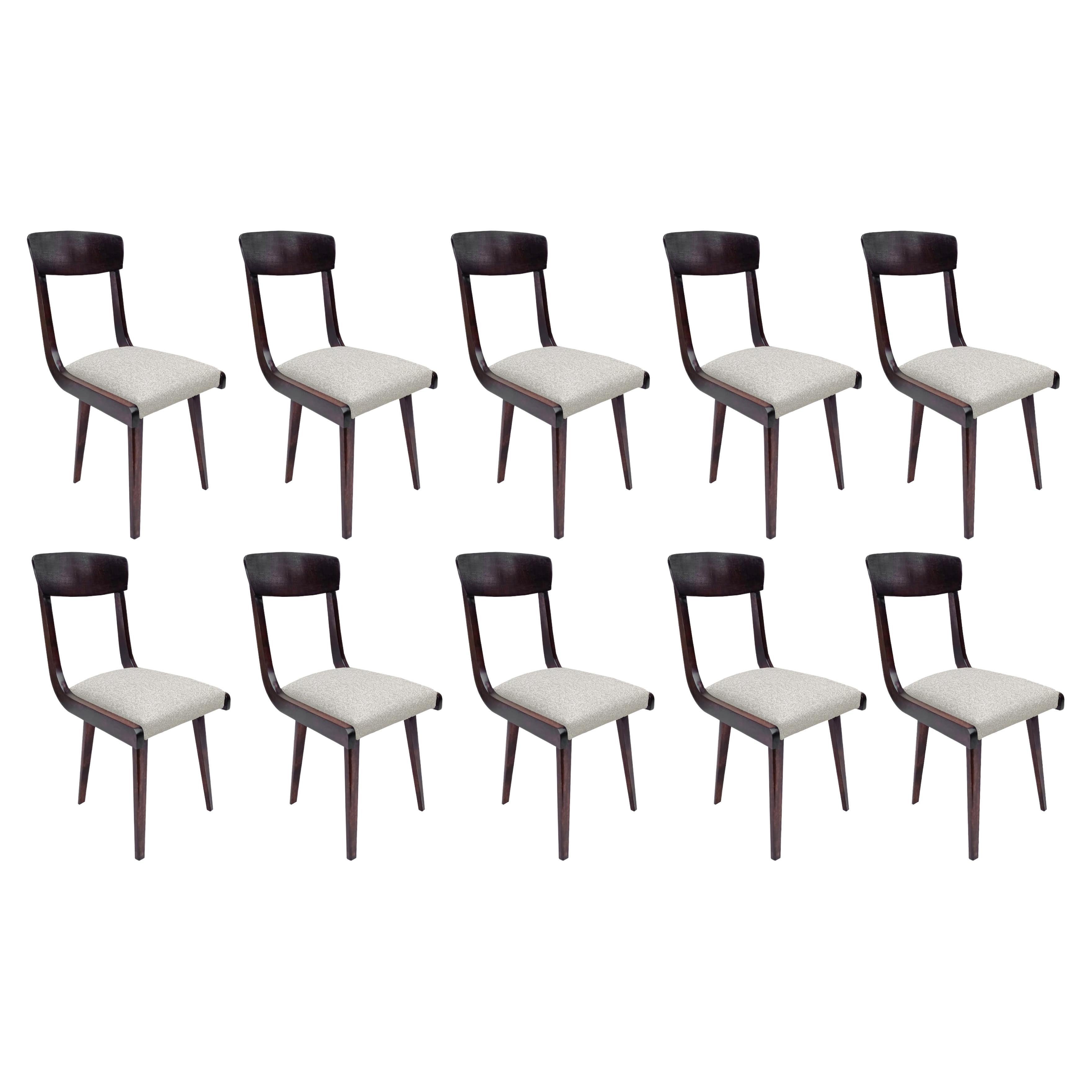 Zehnergruppe Mid Century Gazelle Beige Samt Dark Wood Stühle, Europa, 1960er Jahre