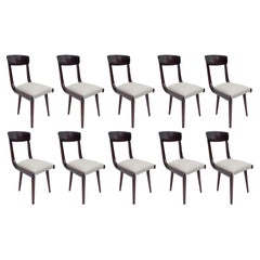 Zehnergruppe Mid Century Gazelle Beige Samt Dark Wood Stühle, Europa, 1960er Jahre