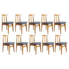 Set of Ten Mid Century Grey Boucle Chairs, Designed by Zielinski, Europe, 1960s