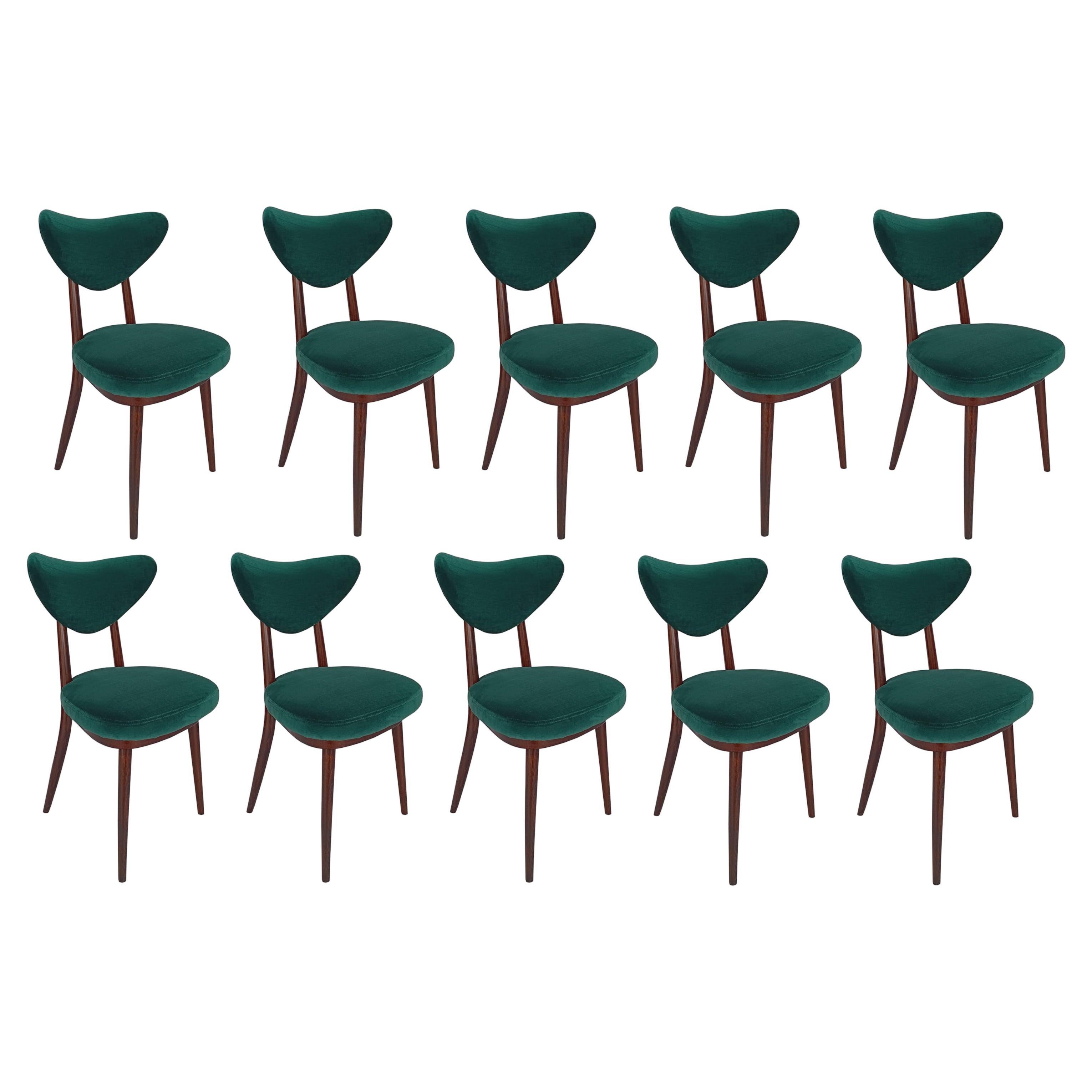 Set of Ten Mid Century Heart Chairs, Green Cotton Velvet by Dedar, Europe, 1960s