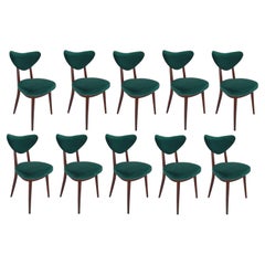 Conjunto de diez sillas corazón de mediados de siglo, terciopelo de algodón verde de Dedar, Europa, años 60