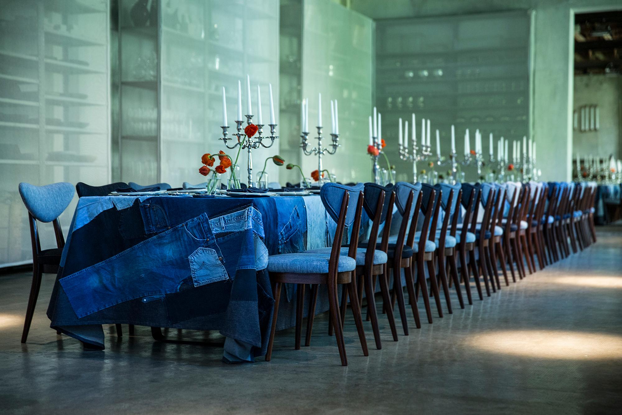 Hand-Crafted Set of Ten Midcentury Light and Dark Blue Denim Heart Chairs, Europe, 1960s For Sale