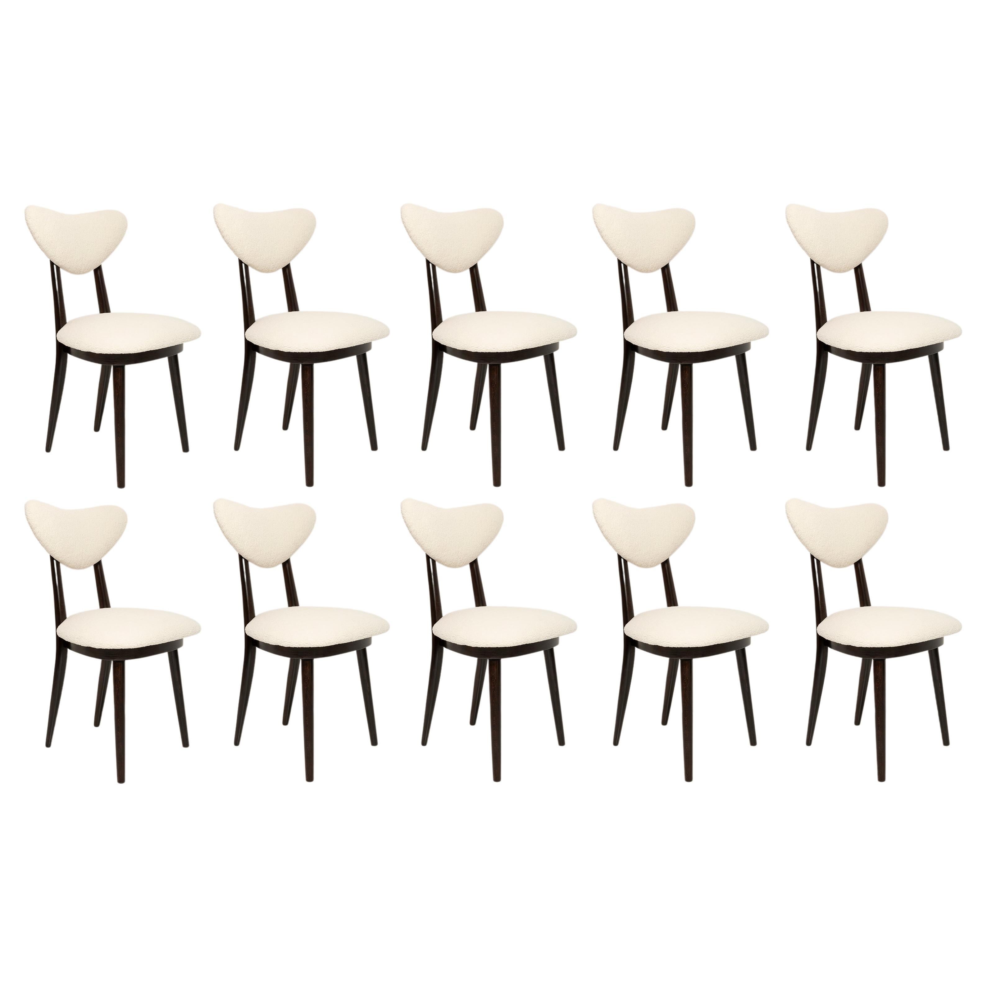 Set of Ten Midcentury Light Bouclé Heart Chairs, Europe, 1960s For Sale