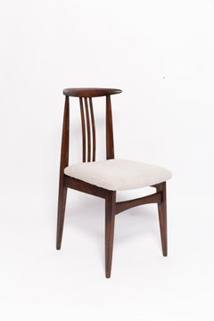 Set of Ten Mid-Century Linen Boucle Chairs, Walnut, M. Zielinski, Europe, 1960s