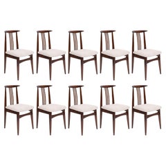 Set of Ten Mid-Century Linen Boucle Chairs, Walnut, M. Zielinski, Europe, 1960s