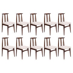 Set of Ten Mid-Century Linen Boucle Chairs, Walnut, M. Zielinski, Europe, 1960s