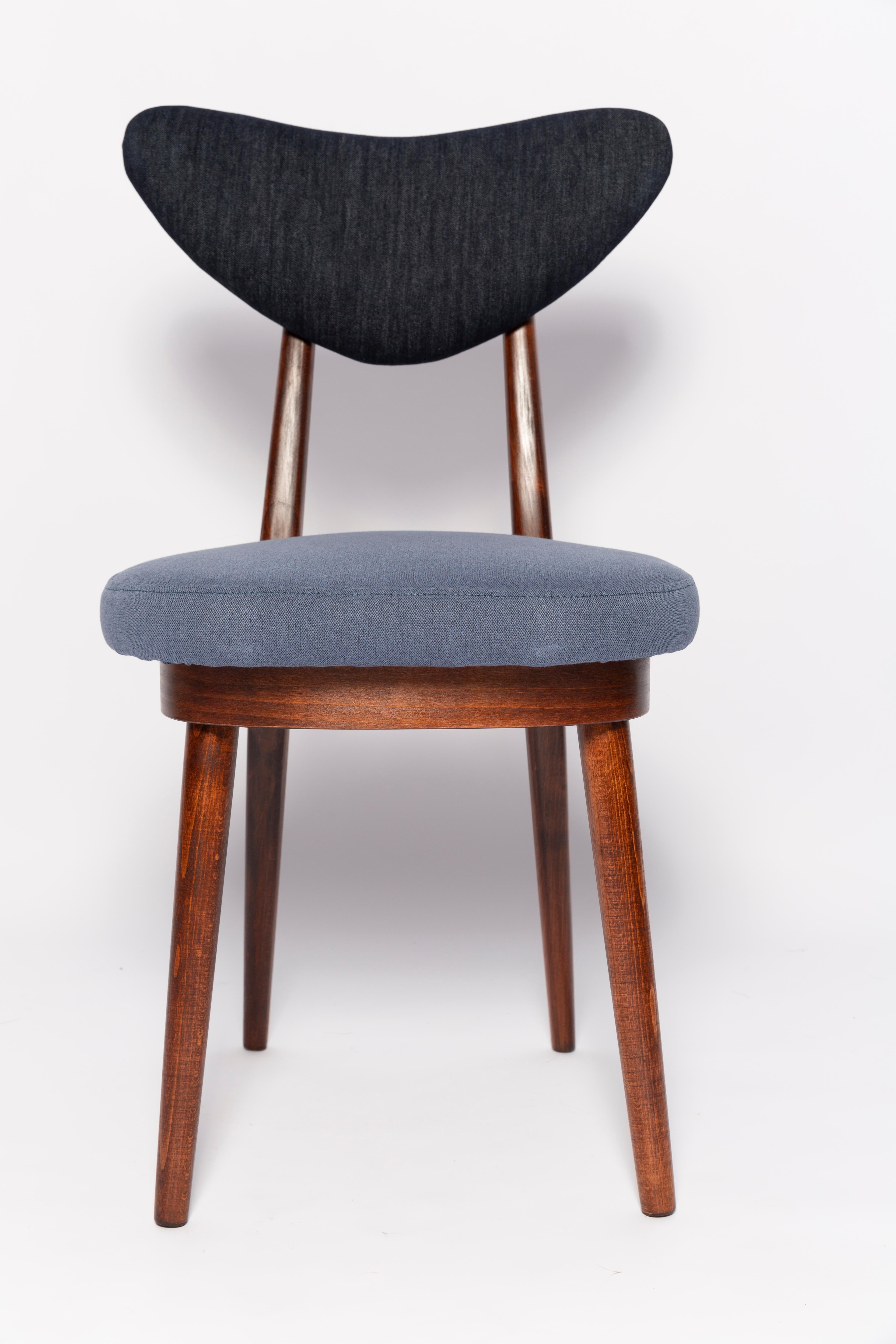 Set of Ten Midcentury Medium and Dark Blue Denim Heart Chairs, Europe, 1960s For Sale 2