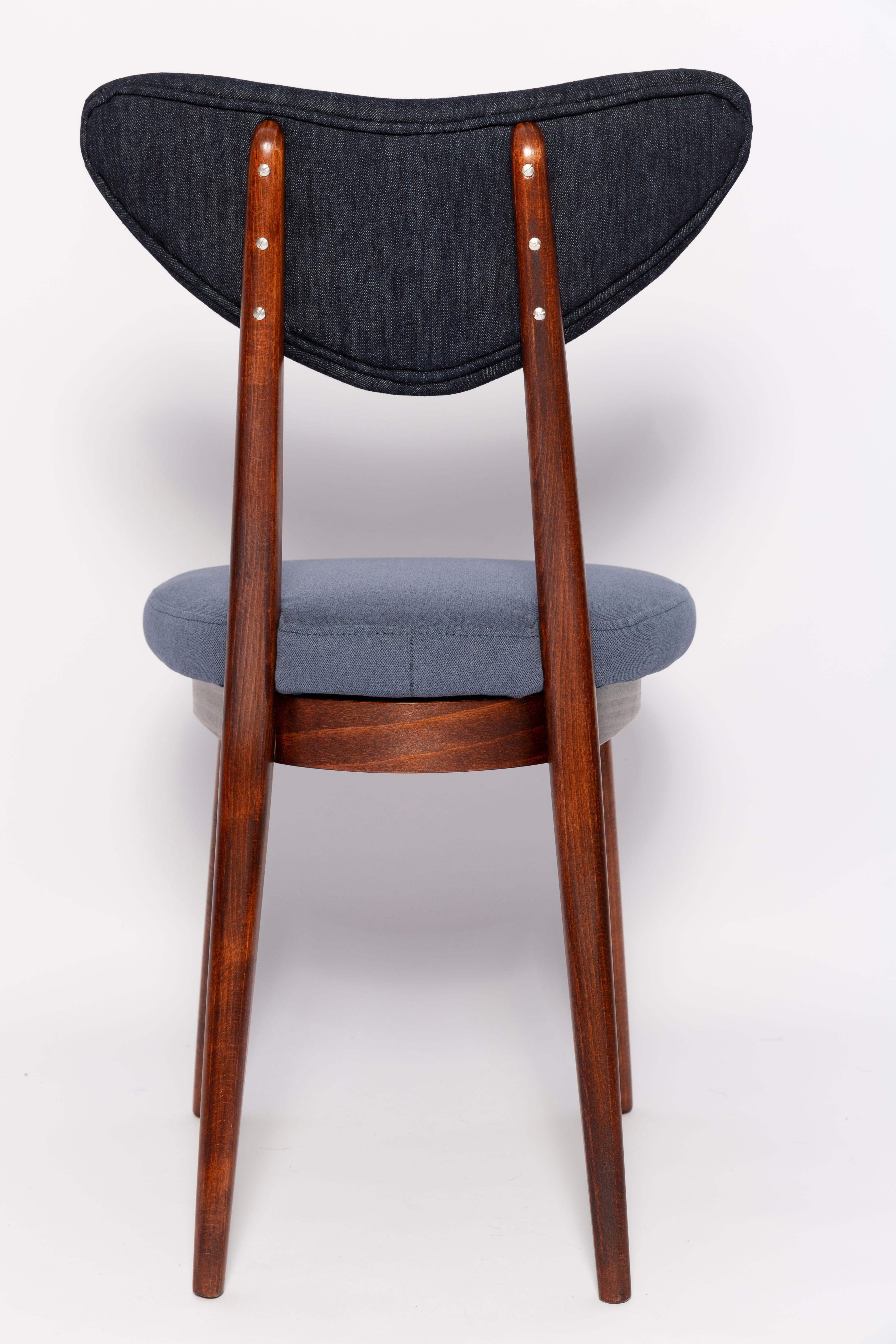 Set of Ten Midcentury Medium and Dark Blue Denim Heart Chairs, Europe, 1960s For Sale 3