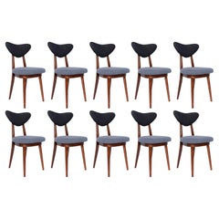 Set of Ten Midcentury Medium and Dark Blue Denim Heart Chairs, Europe, 1960s