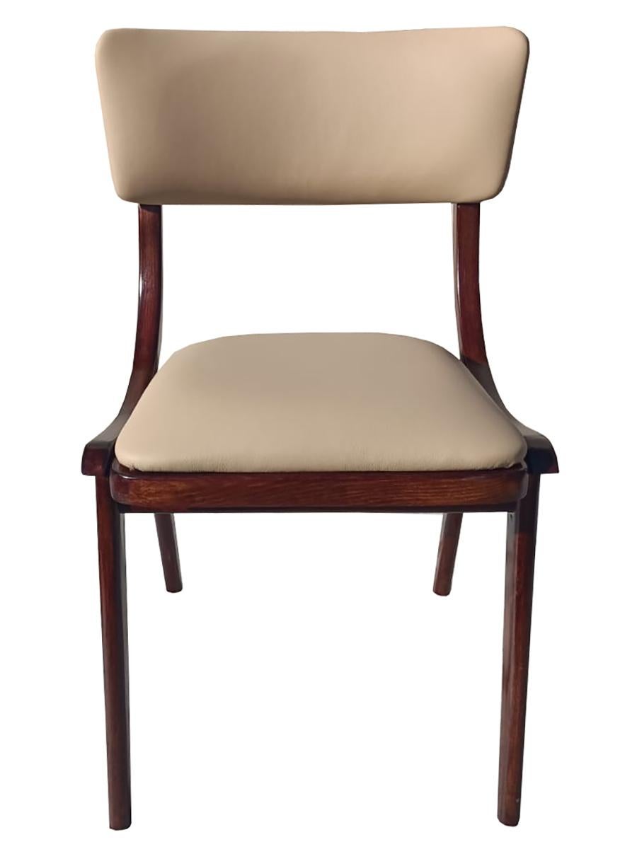 Polish Set of Ten Mid Century Modern Bumerang Chairs, Light Creme Leather, Poland, 1960 For Sale