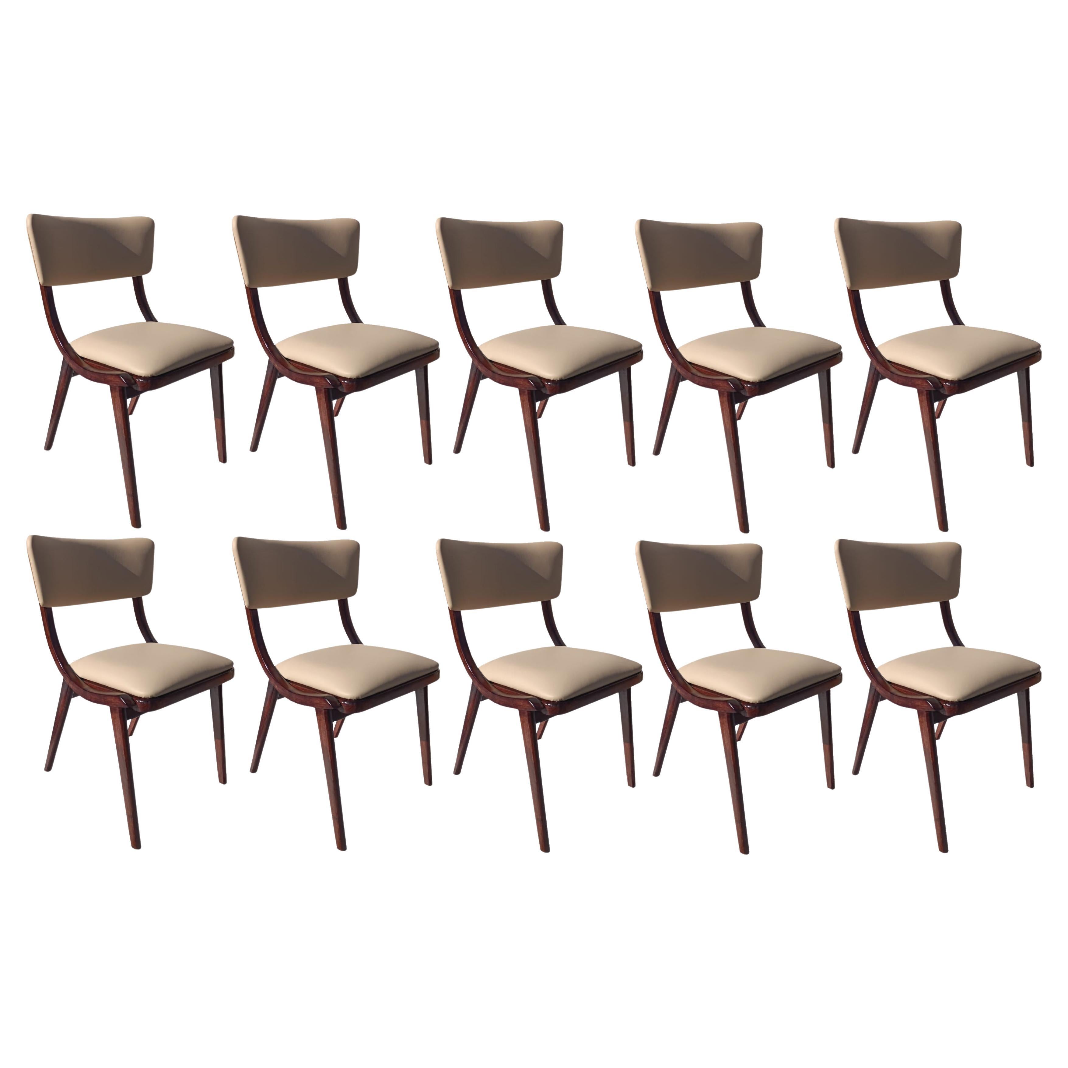 Set di dieci sedie Bumerang del Mid Century Modern, pelle chiara, Polonia, 1960