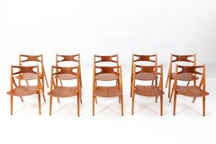 Set of Ten Mid-Century Modern Sawbuck Ch-29 Chairs by Hans J. Wegner, 1950s