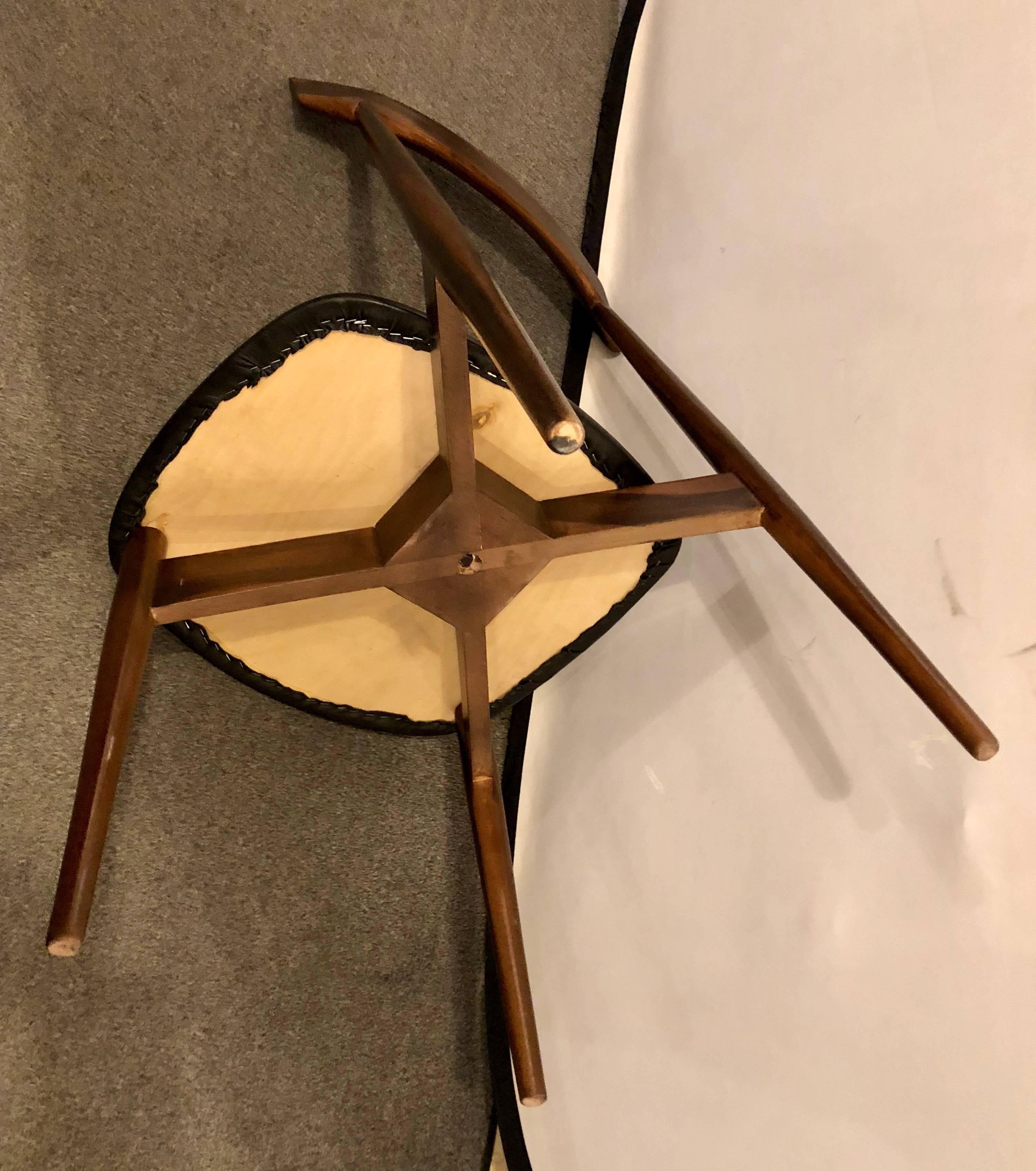 Set of Ten Mid-Century Modern Slat Back Black Leather Dining Chairs 2