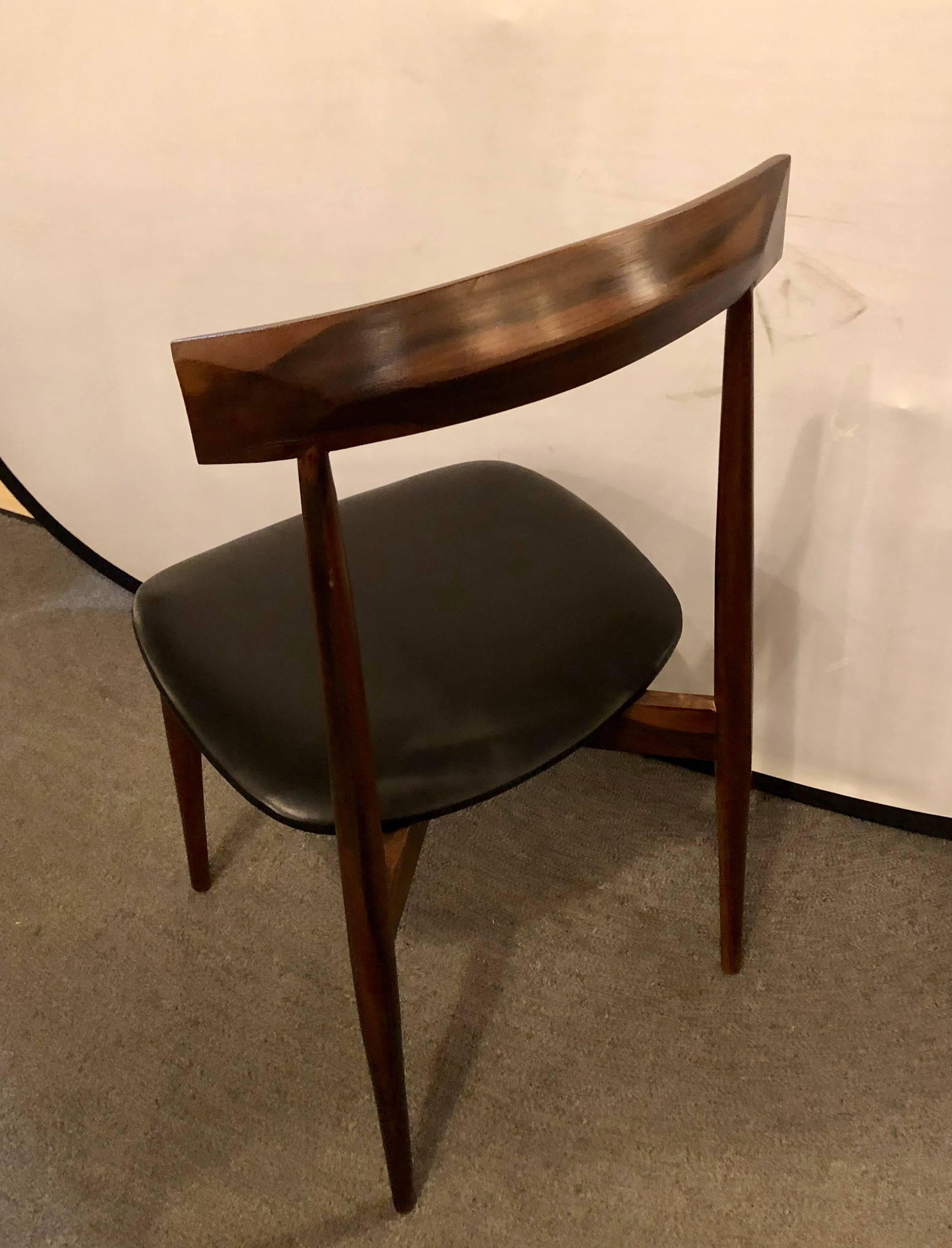 Set of Ten Mid-Century Modern Slat Back Black Leather Dining Chairs 3