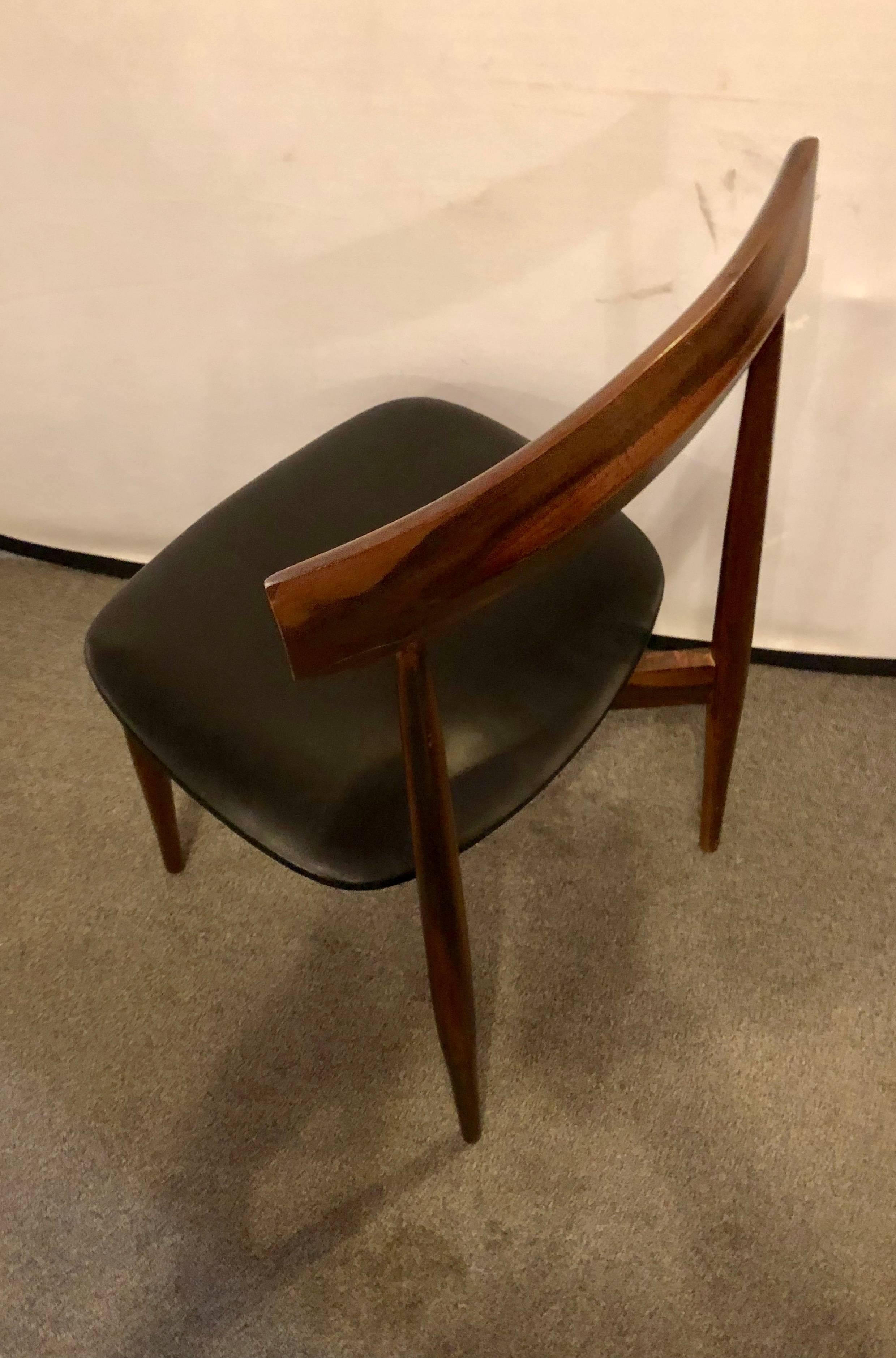 Set of Ten Mid-Century Modern Slat Back Black Leather Dining Chairs 4
