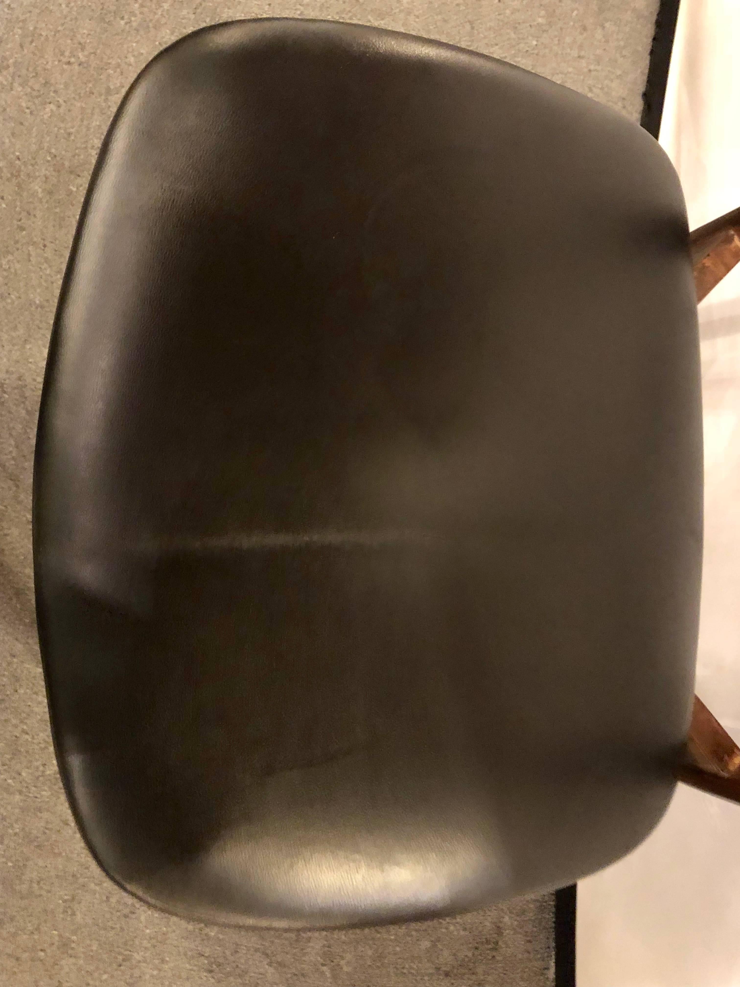 Set of Ten Mid-Century Modern Slat Back Black Leather Dining Chairs 5