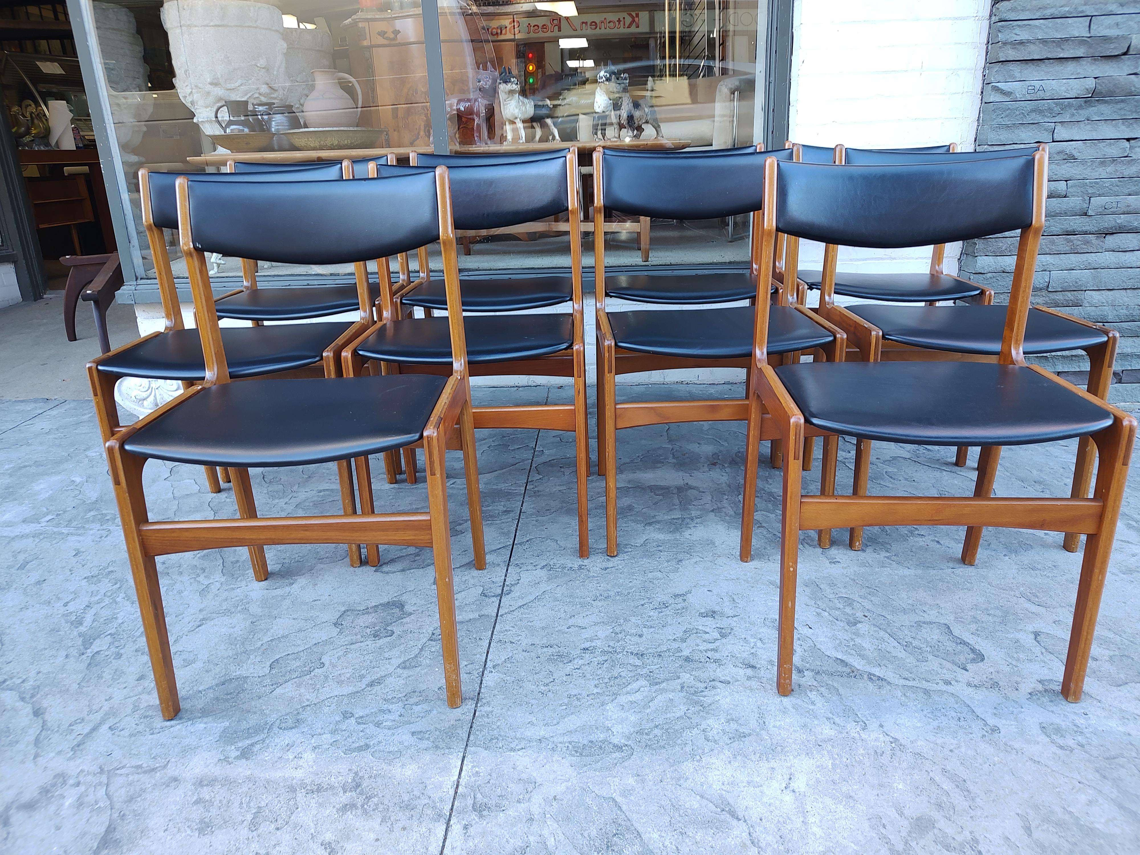 Set of Ten Mid Century Modern Teak Dining Chairs by Erik Buch 1