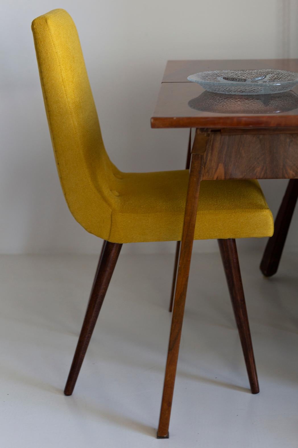 Mid-Century Modern Set of Ten Midcentury Mustard Yellow Wool Chairs, Rajmund Halas Europe, 1960s For Sale