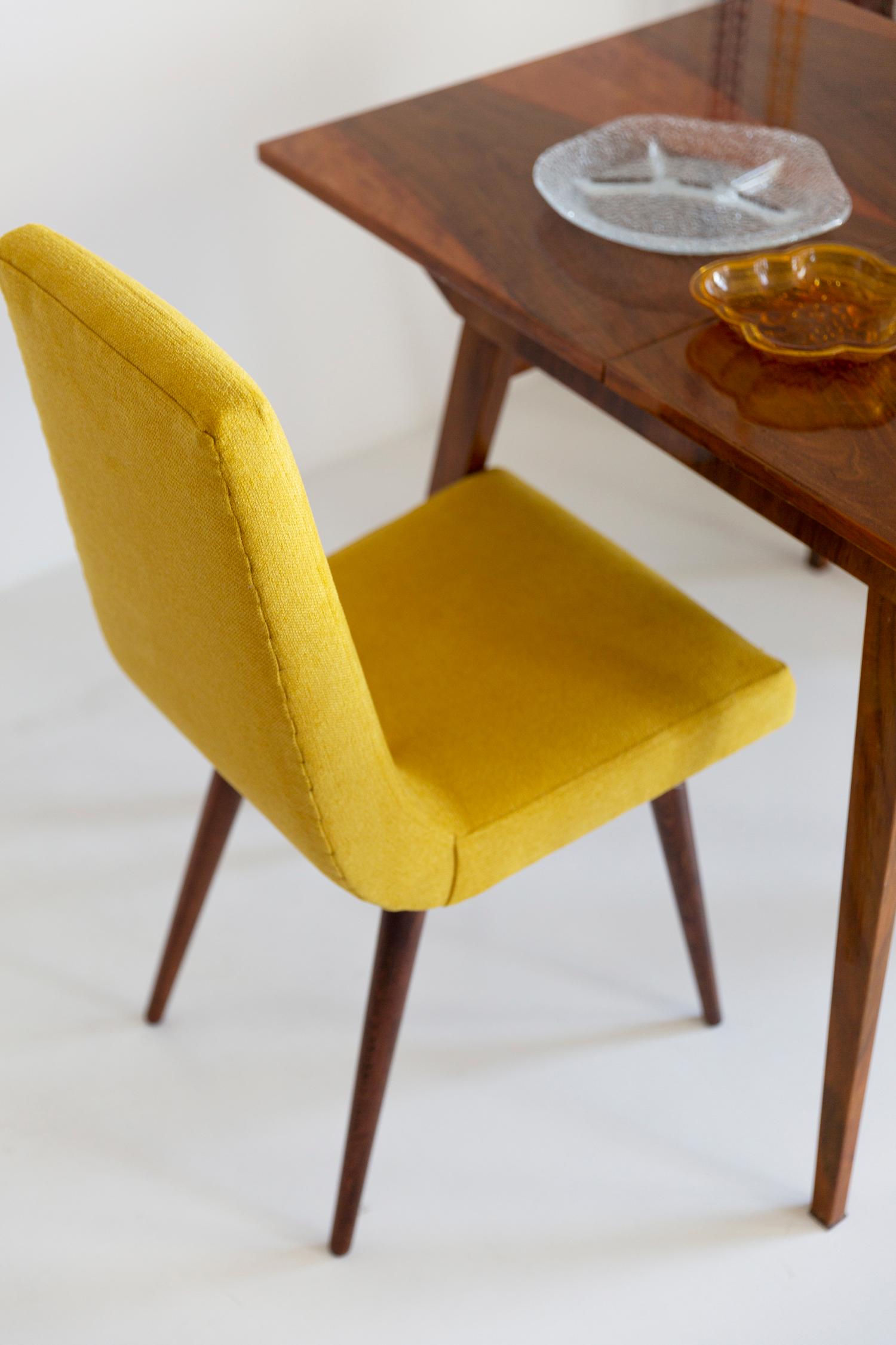 Polish Set of Ten Midcentury Mustard Yellow Wool Chairs, Rajmund Halas Europe, 1960s For Sale
