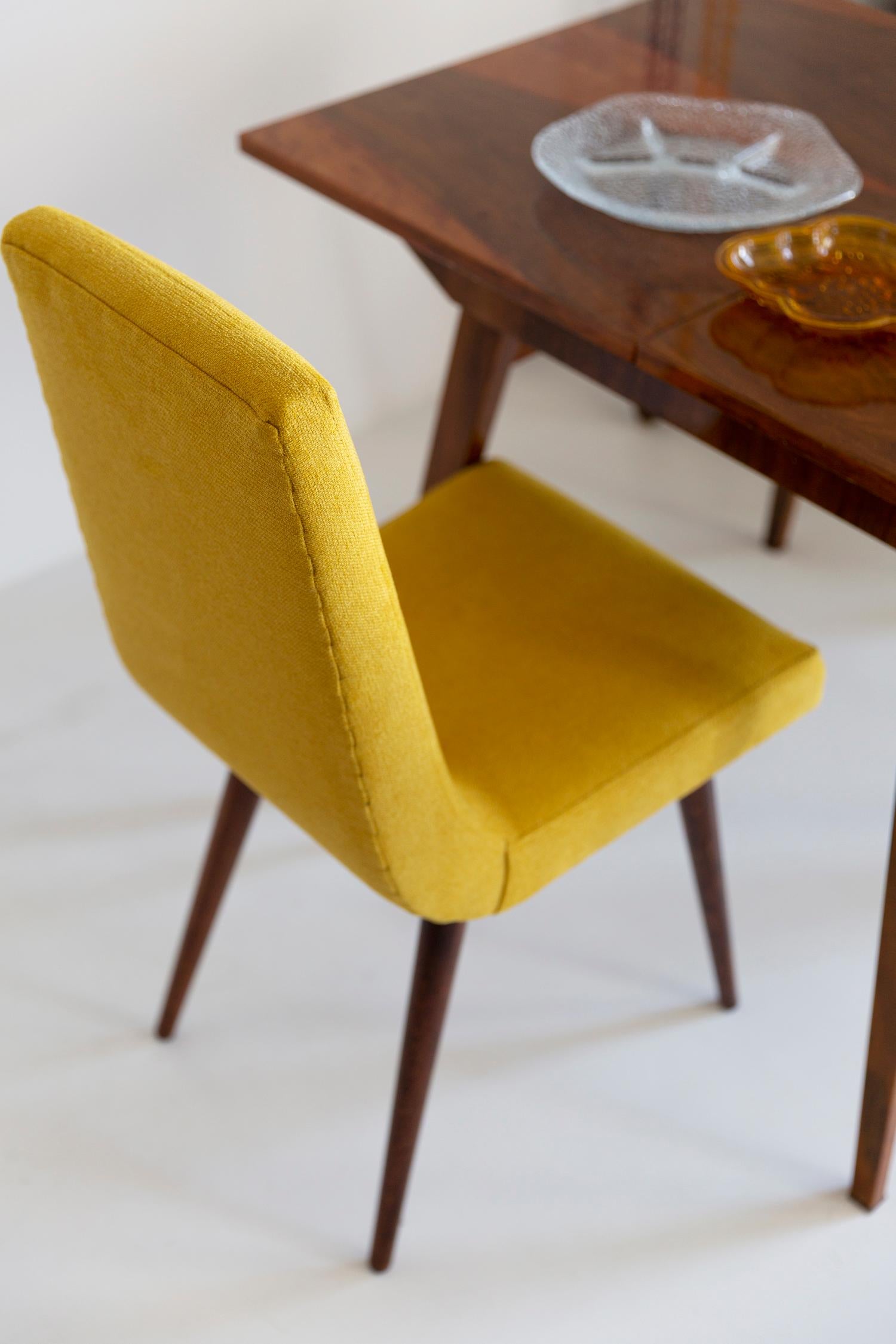 Hand-Crafted Set of Ten Midcentury Mustard Yellow Wool Chairs, Rajmund Halas Europe, 1960s For Sale
