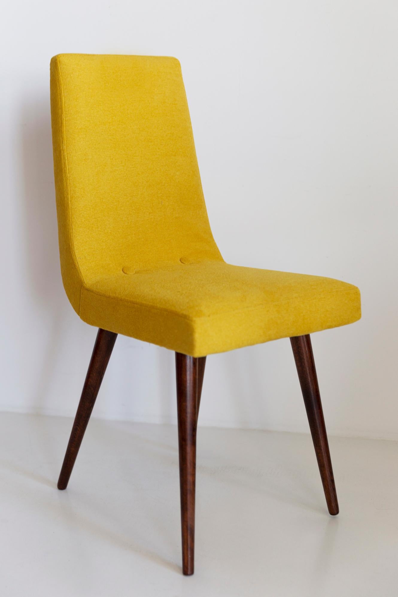 Set of Ten Midcentury Mustard Yellow Wool Chairs, Rajmund Halas Europe, 1960s In Excellent Condition For Sale In 05-080 Hornowek, PL