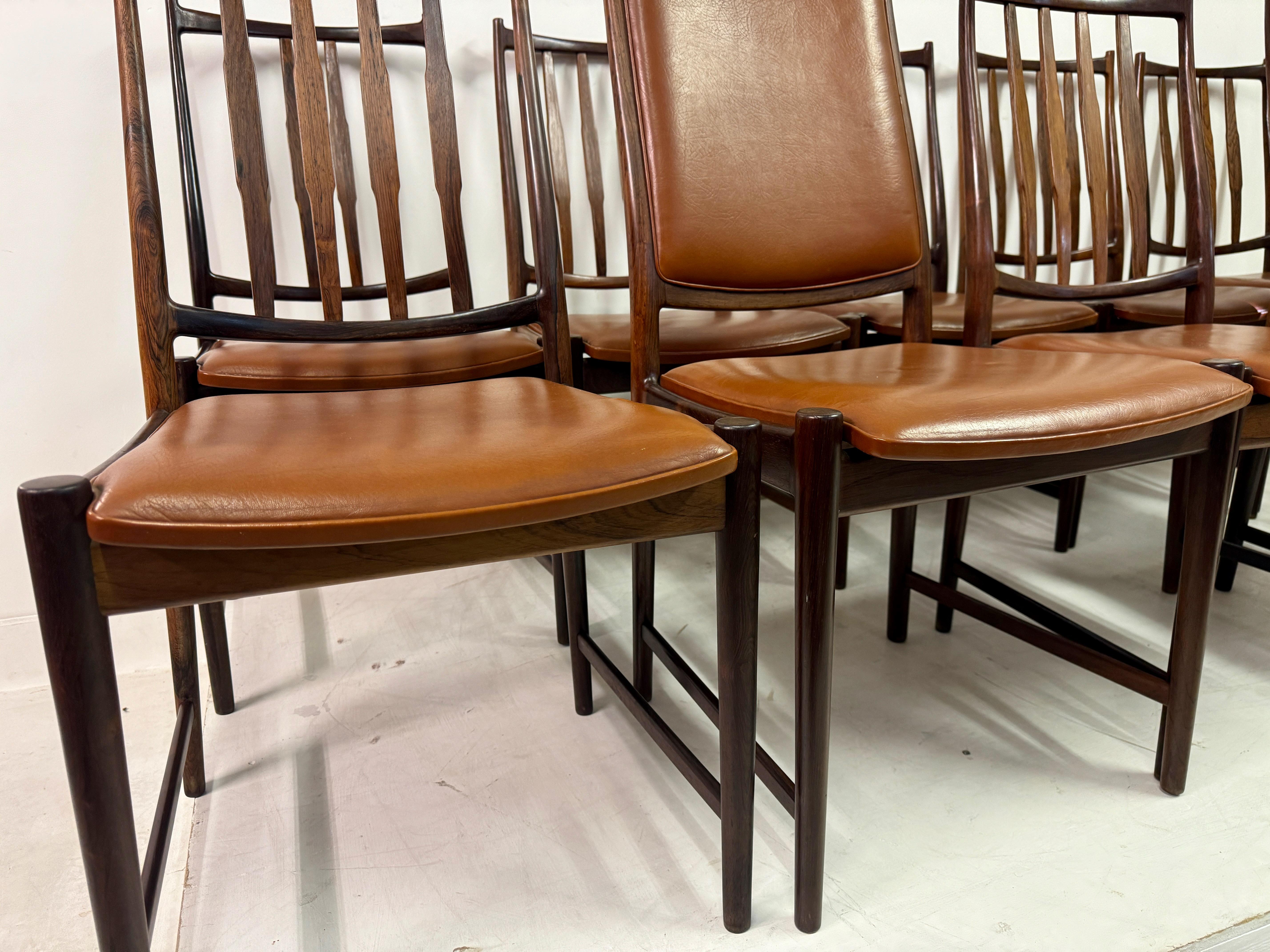 Norwegian Set of Ten Mid Century Scandinavian Dining Chairs by Torbjørn Afdal for Bruksbo For Sale