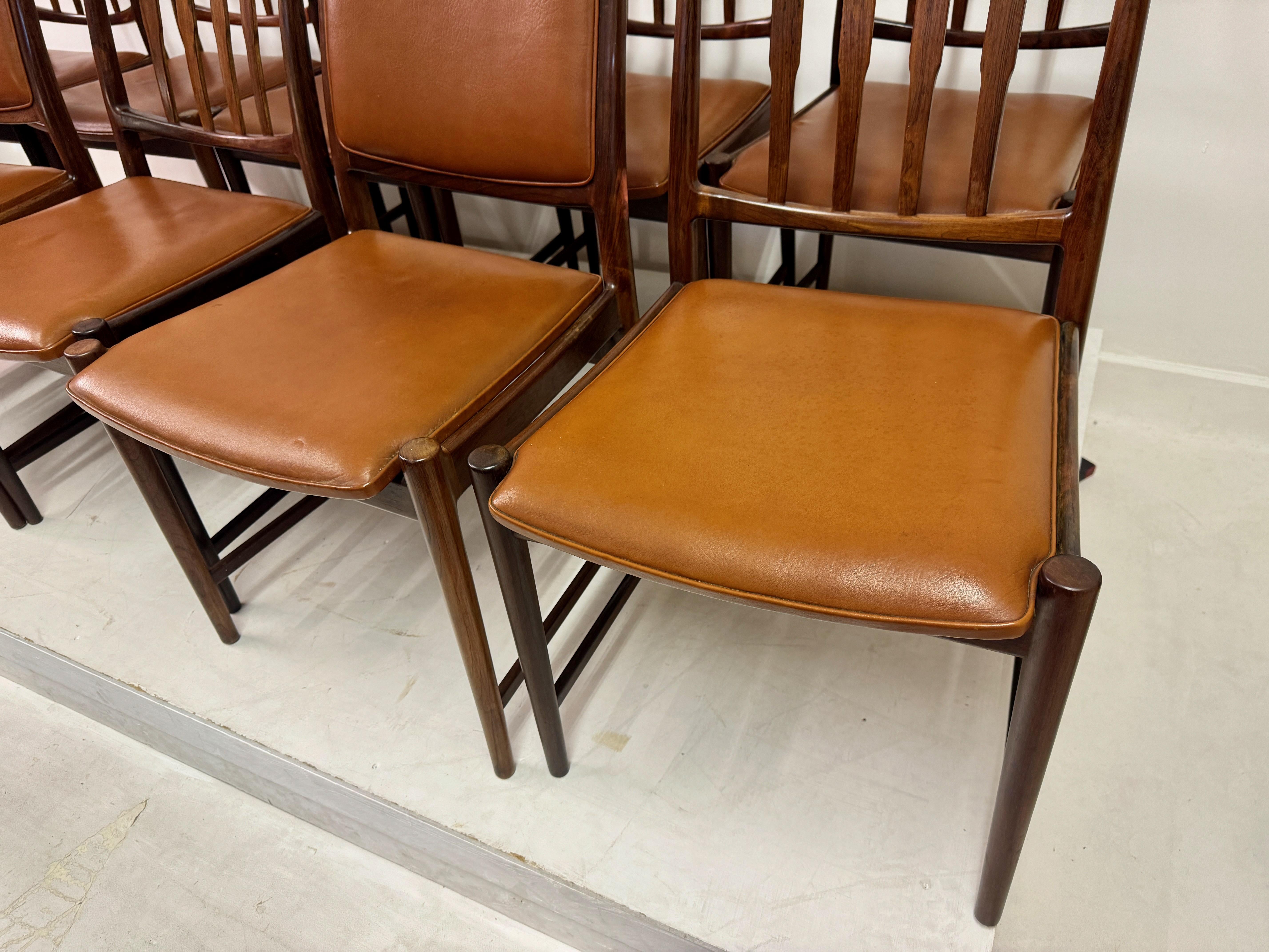 Leather Set of Ten Mid Century Scandinavian Dining Chairs by Torbjørn Afdal for Bruksbo For Sale