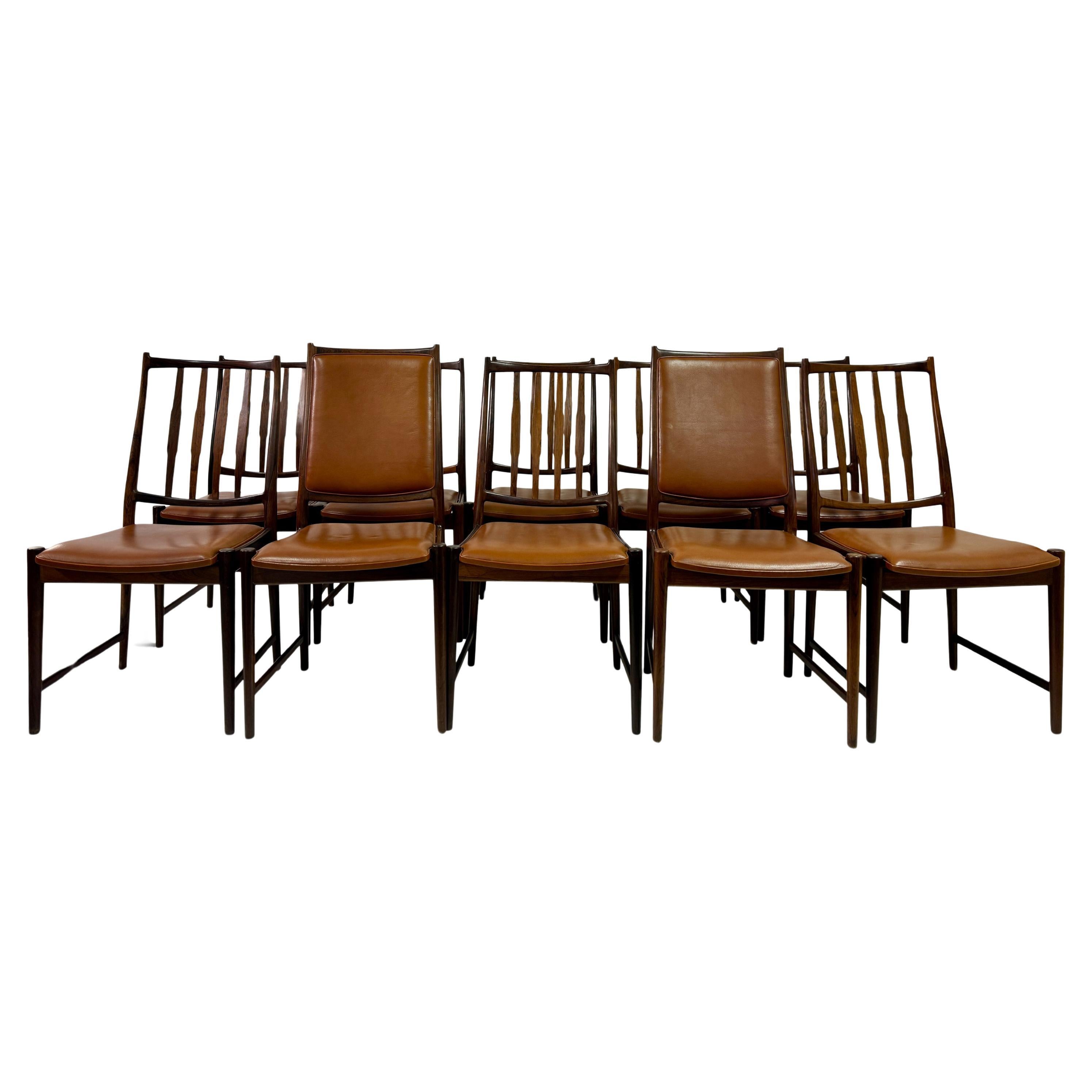 Set of Ten Mid Century Scandinavian Dining Chairs by Torbjørn Afdal for Bruksbo For Sale