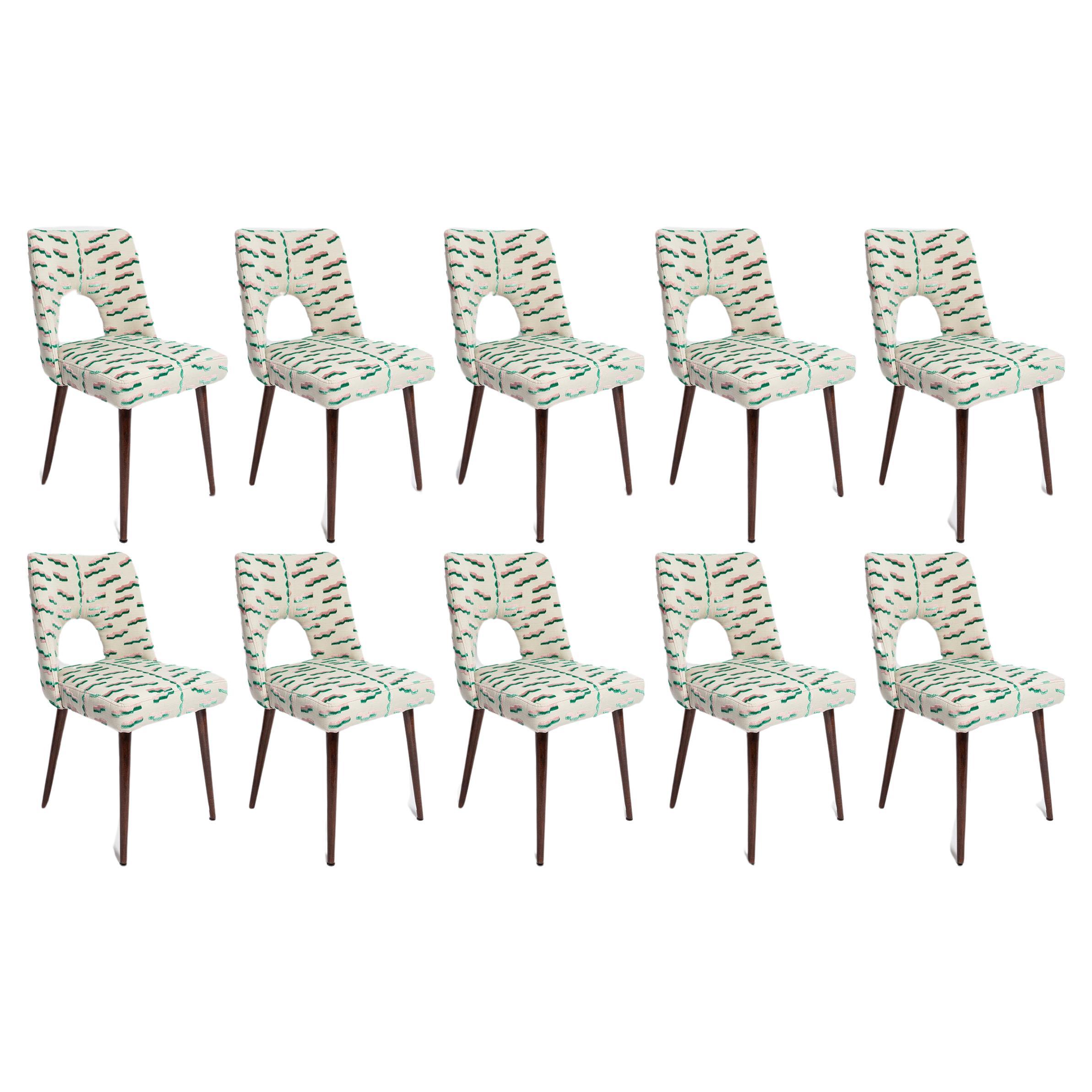 Set of Ten Mid Century Tiger Beat Jacquard Velvet Shell Chairs, Europe, 1960s For Sale