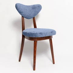 Set of Ten Mid Century Vintage Blue Heart Velvet Chairs, Europe, 1960s